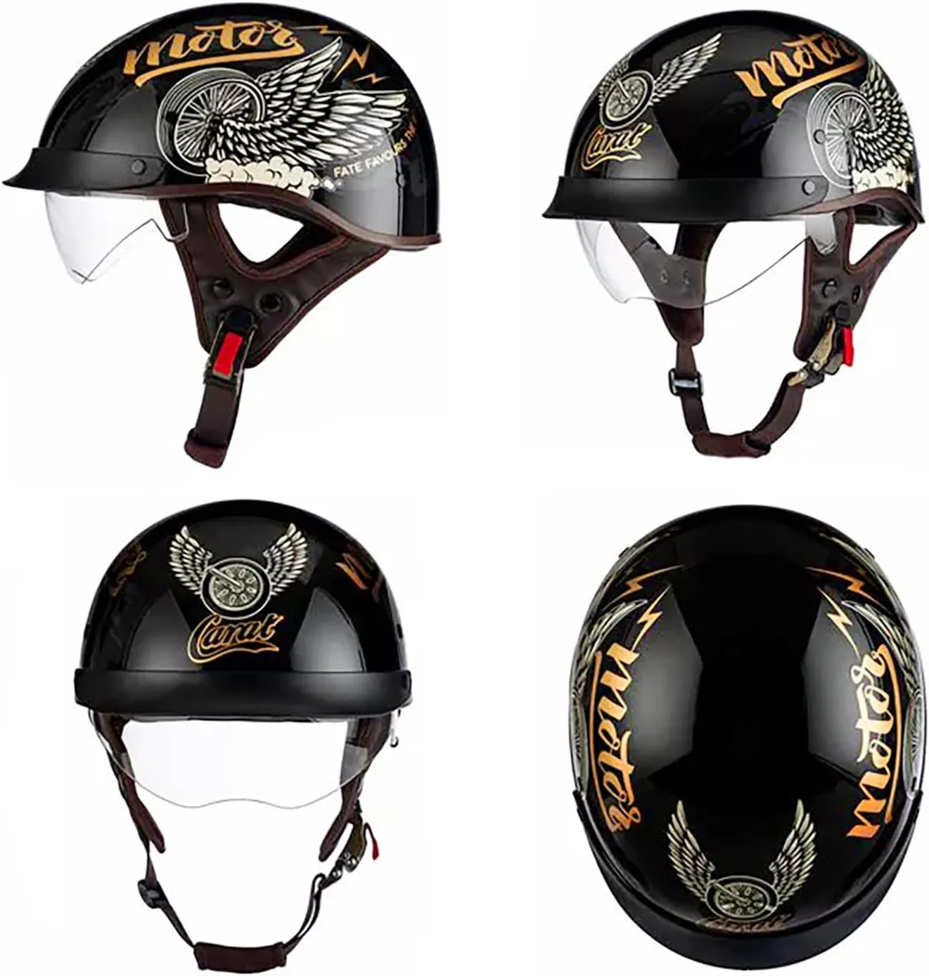 Motorcycle Half Helmet with Sun Visor, Quick Release Buckle, DOT Approved