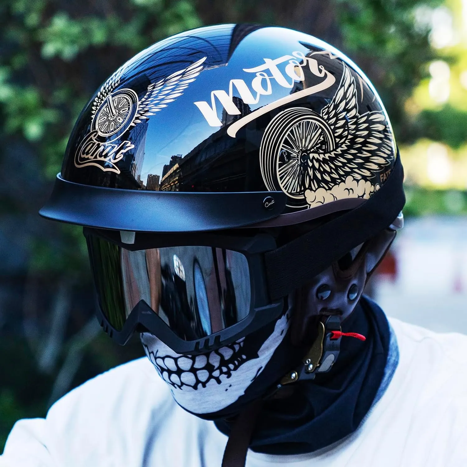 Motorcycle Half Helmet with Sun Visor, Quick Release Buckle, DOT Approved