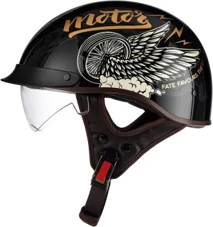 Motorcycle Half Helmet with Sun Visor, Quick Release Buckle, DOT Approved