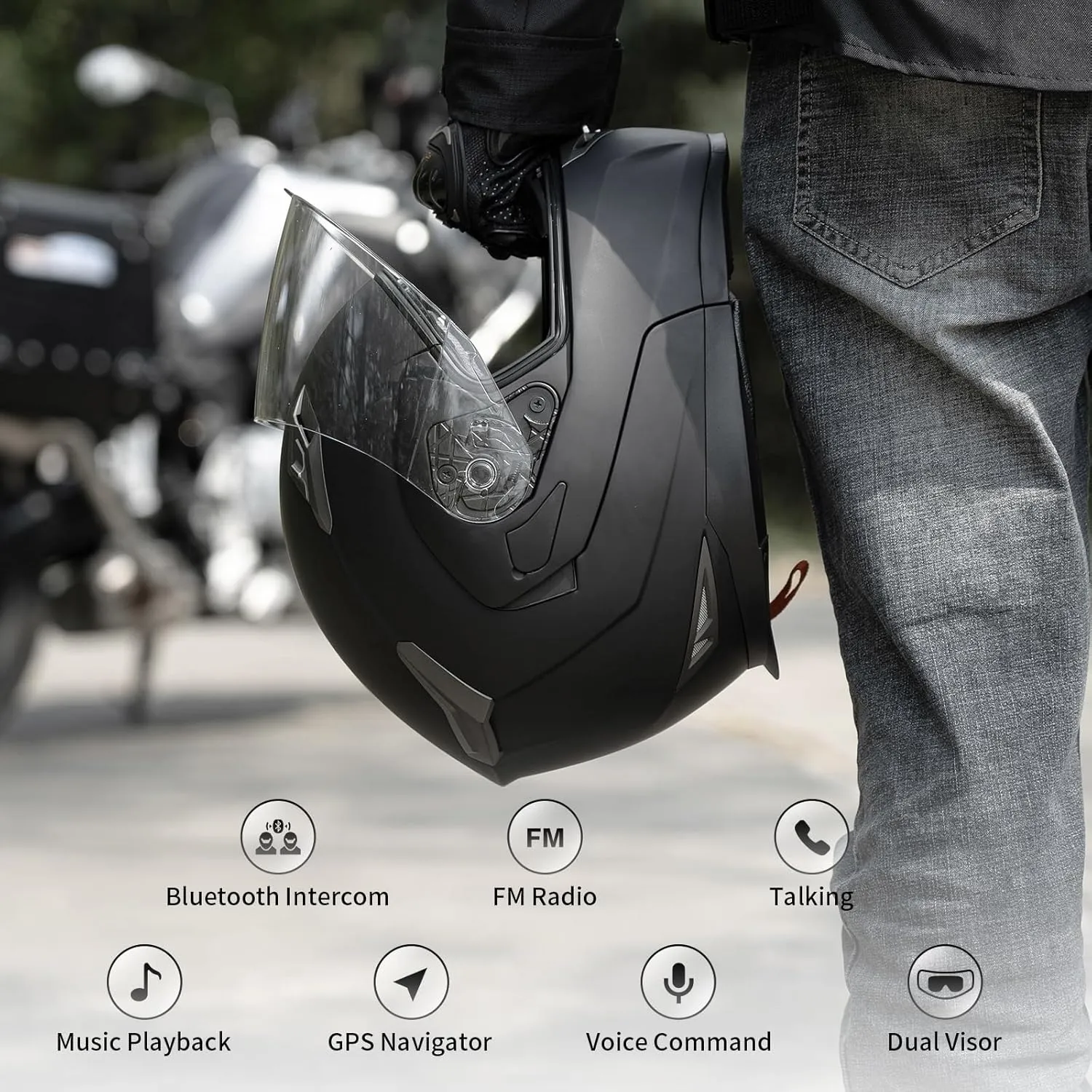Motorcycle Helmet Bluetooth 5.0 Integrated New EPS FreedConn BM2-S Modular Flip Up Dual Visor Motorbike Helmet DOT FMVSS-218 Approved MP3 FM for Adults Men Women(Small, Matte Black)