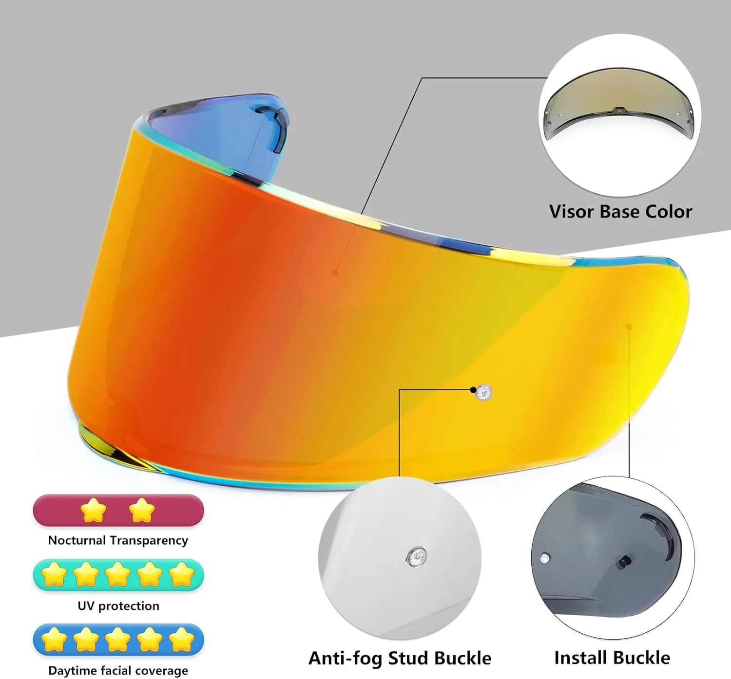 Motorcycle Helmet Visor for Sedici Strada 2 Strada 3 LS2 FT2 VECTOR FF801 FF397 with Anti-fog Rainproof Helmet Film Face Shield Motorcycle Helmet Accessories Visor Replacement (Red)
