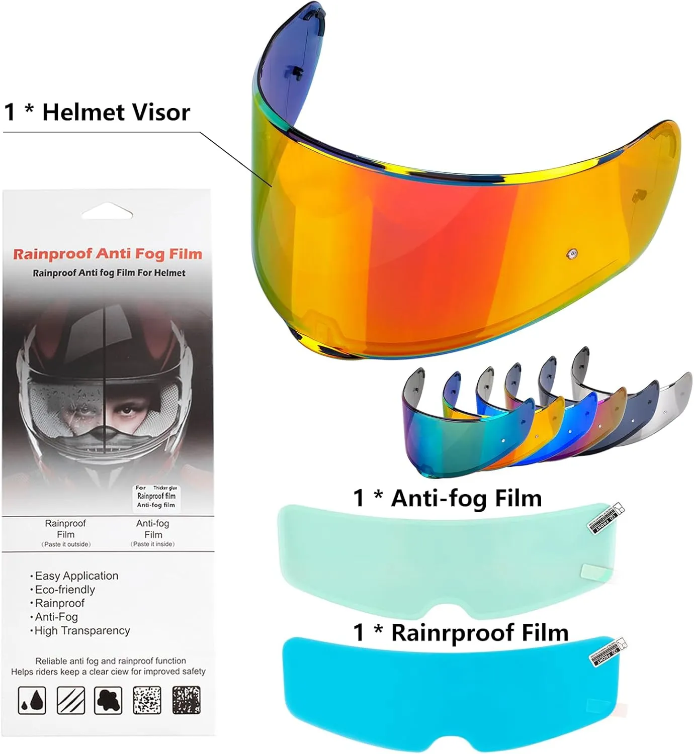 Motorcycle Helmet Visor for Sedici Strada 2 Strada 3 LS2 FT2 VECTOR FF801 FF397 with Anti-fog Rainproof Helmet Film Face Shield Motorcycle Helmet Accessories Visor Replacement (Red)
