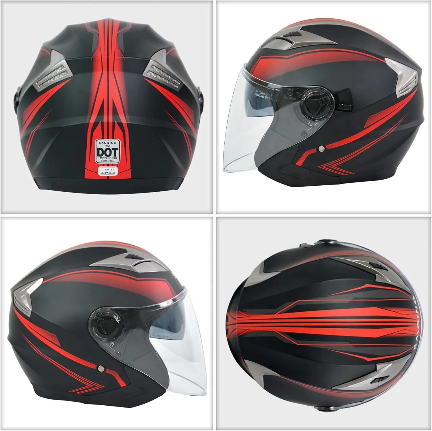 Motorcycle Helmet,Adult Motorbike Helmet Double Visor 3/4 Open Face Sun Shield Keep Warm Against Wind in Winter DOT Approved for Men and Women