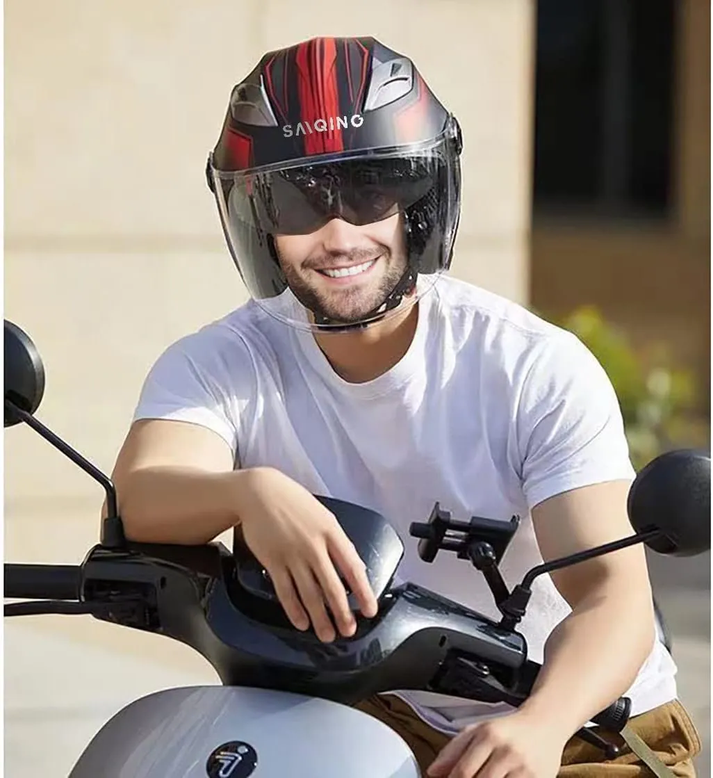Motorcycle Helmet,Adult Motorbike Helmet Double Visor 3/4 Open Face Sun Shield Keep Warm Against Wind in Winter DOT Approved for Men and Women