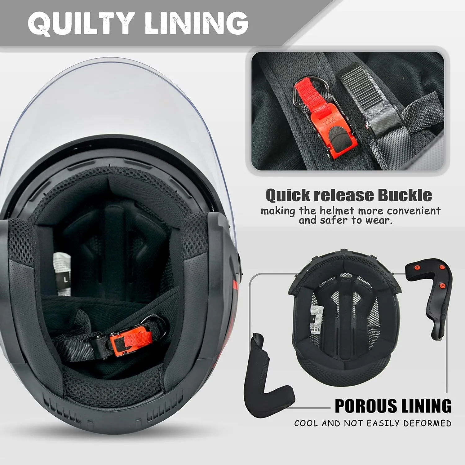 Motorcycle Helmet,Adult Motorbike Helmet Double Visor 3/4 Open Face Sun Shield Keep Warm Against Wind in Winter DOT Approved for Men and Women