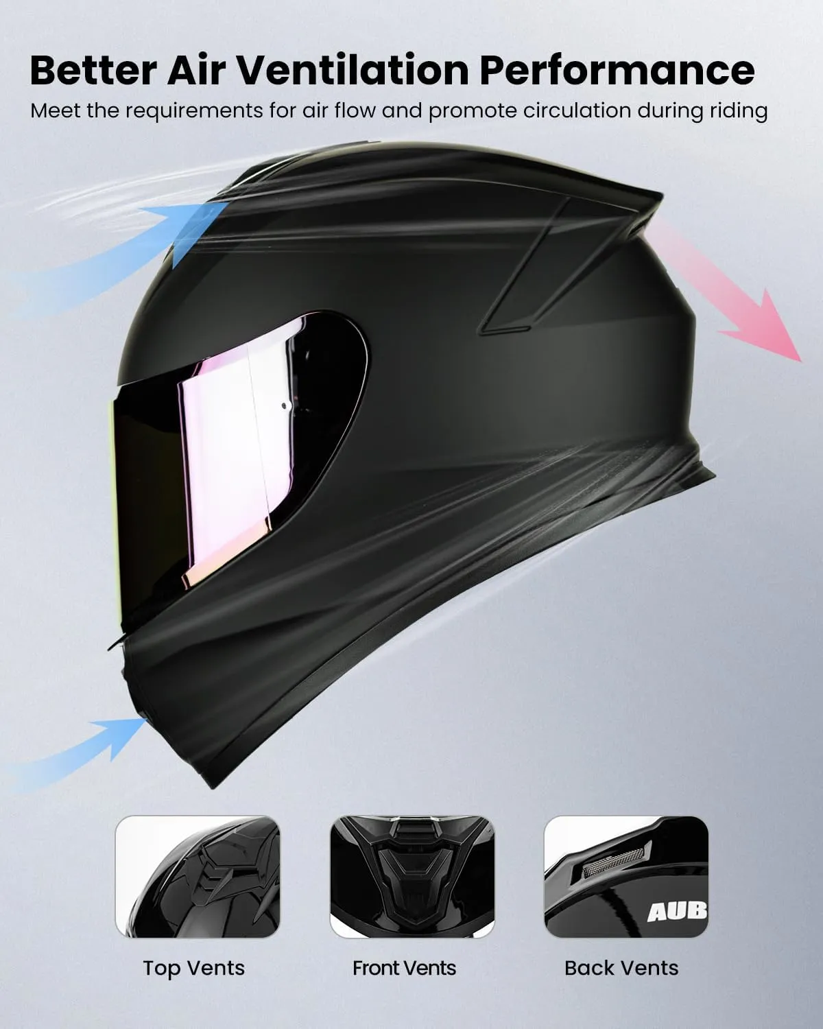Motorcycle Helmets for Adult Men Women, Full Face Lightweight Street Bike Racing DOT Helmet with Extra Clear Visor Model AU-T801 Matte Black, Large