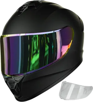 Motorcycle Helmets for Adult Men Women, Full Face Lightweight Street Bike Racing DOT Helmet with Extra Clear Visor Model AU-T801 Matte Black, Large