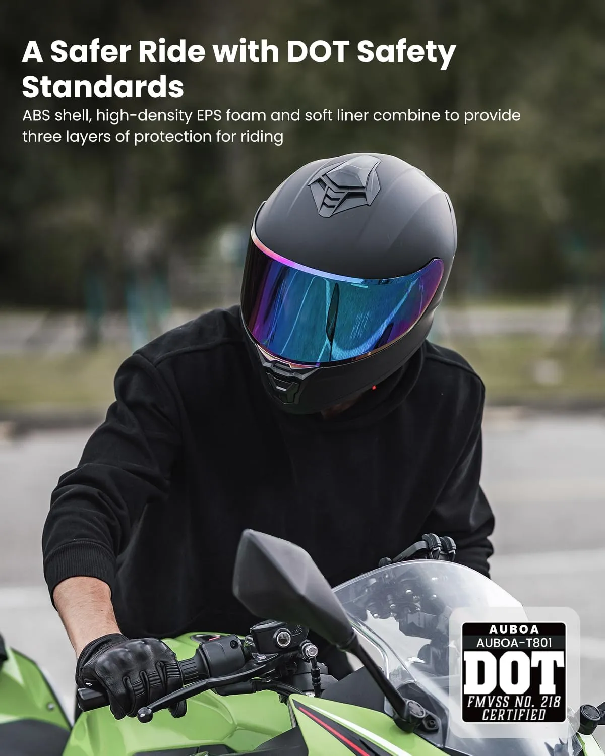 Motorcycle Helmets for Adult Men Women, Full Face Lightweight Street Bike Racing DOT Helmet with Extra Clear Visor Model AU-T801 Matte Black, Large