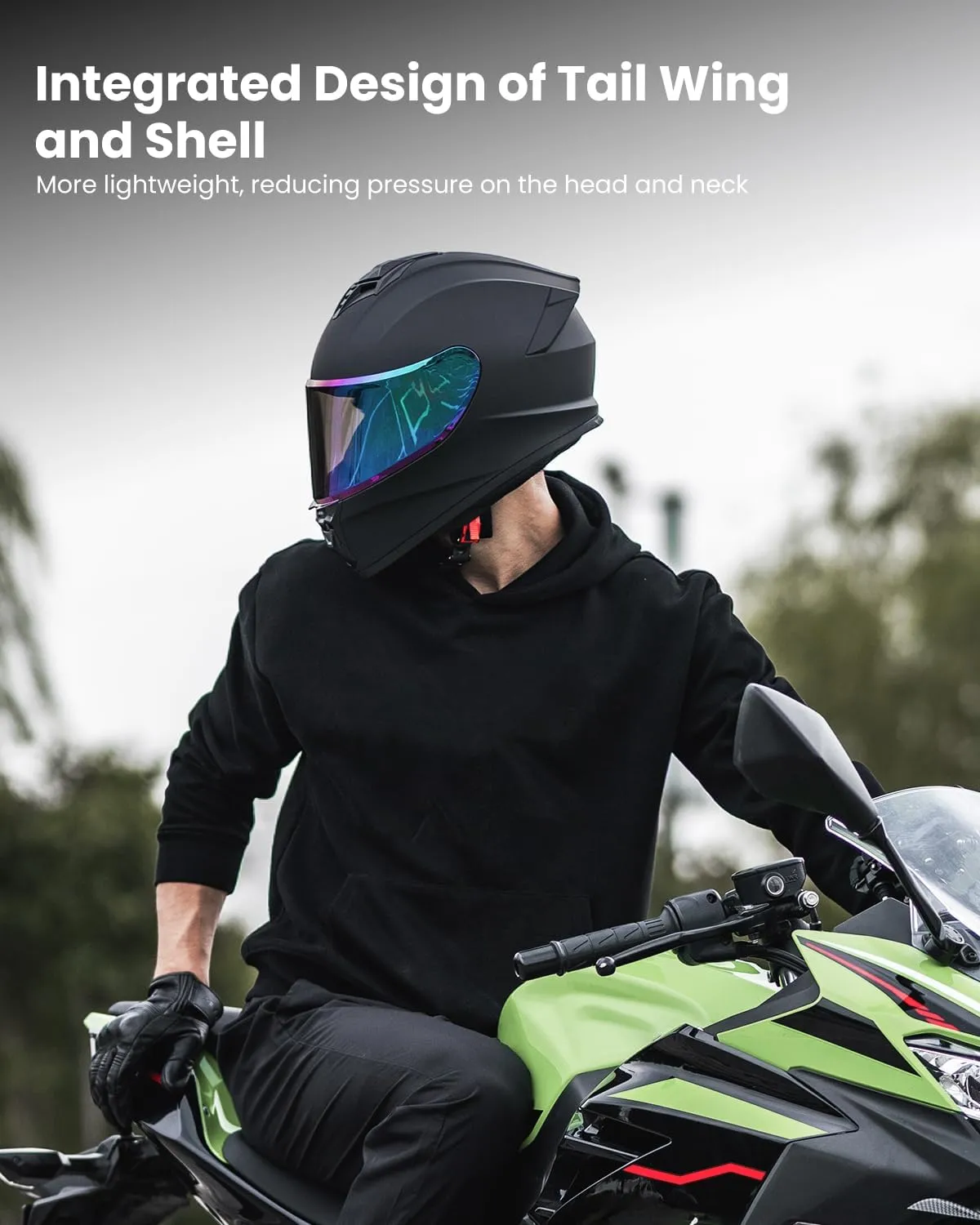 Motorcycle Helmets for Adult Men Women, Full Face Lightweight Street Bike Racing DOT Helmet with Extra Clear Visor Model AU-T801 Matte Black, Large