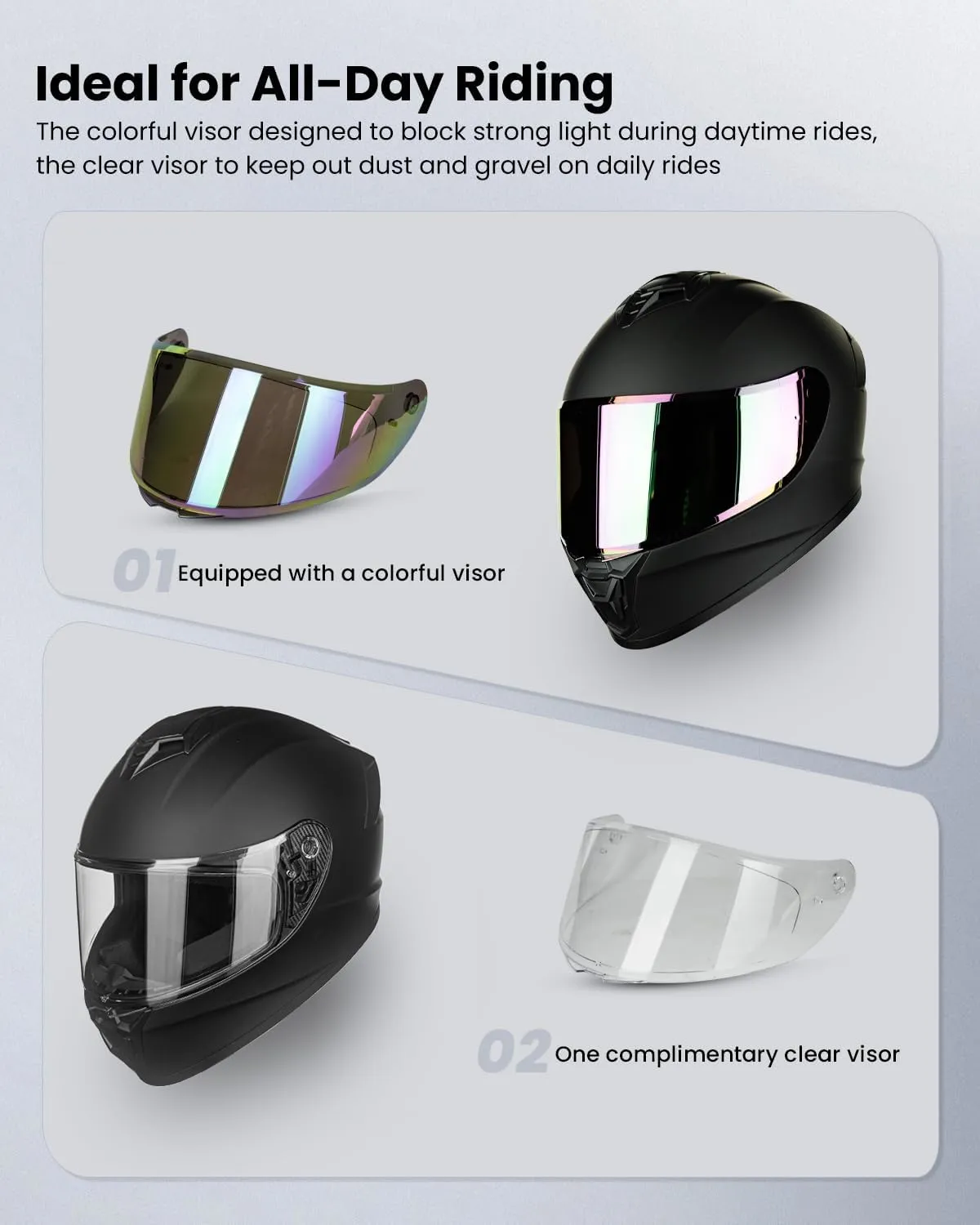 Motorcycle Helmets for Adult Men Women, Full Face Lightweight Street Bike Racing DOT Helmet with Extra Clear Visor Model AU-T801 Matte Black, Large