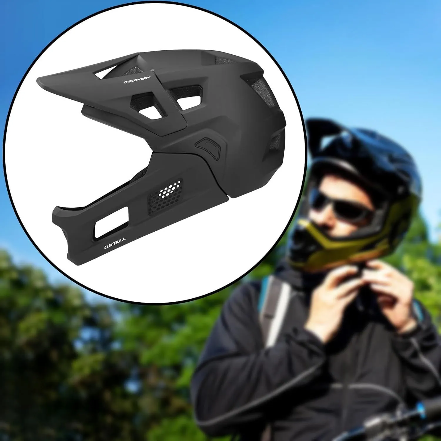 Mountain Bike Helmet Full Face, Comfortable Accessories with Removable Chin Pad for Men Women, Ventilation Bicycle Helmet
