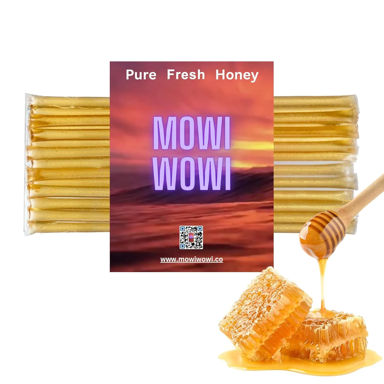 Mowi Wowi Hemp Honey Straws - Stress Relief, Better Sleep, Improved Mood - 100% USA-Sourced, Raw, Unfiltered Honey, Nature’s Superfood- Infused with Hemp Oil, Vegan, Non-GMO, Pack of 10