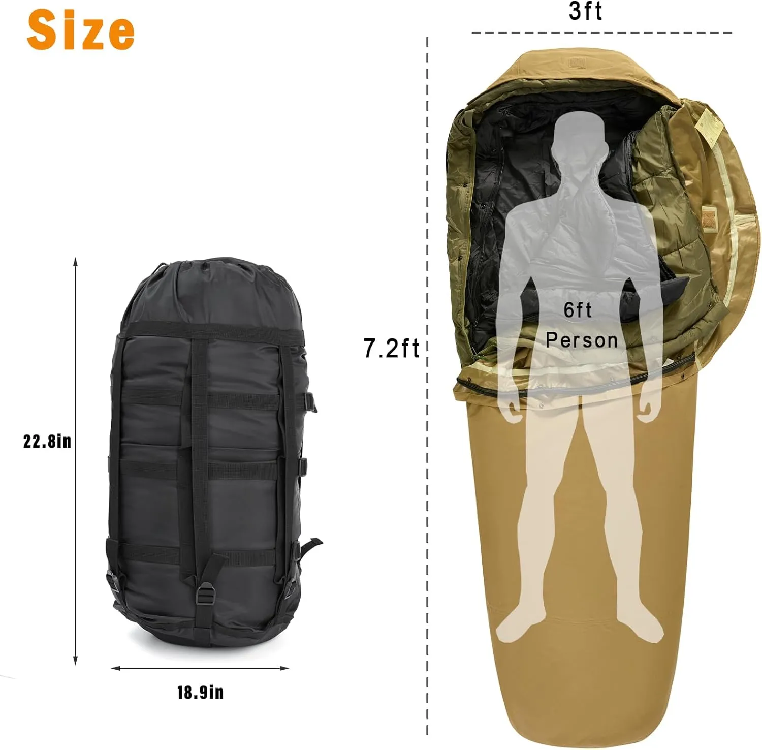 MT Army Military Modular Sleeping Bags System, Multi Layered with Bivy Cover for All Season, Woodland/Multicam