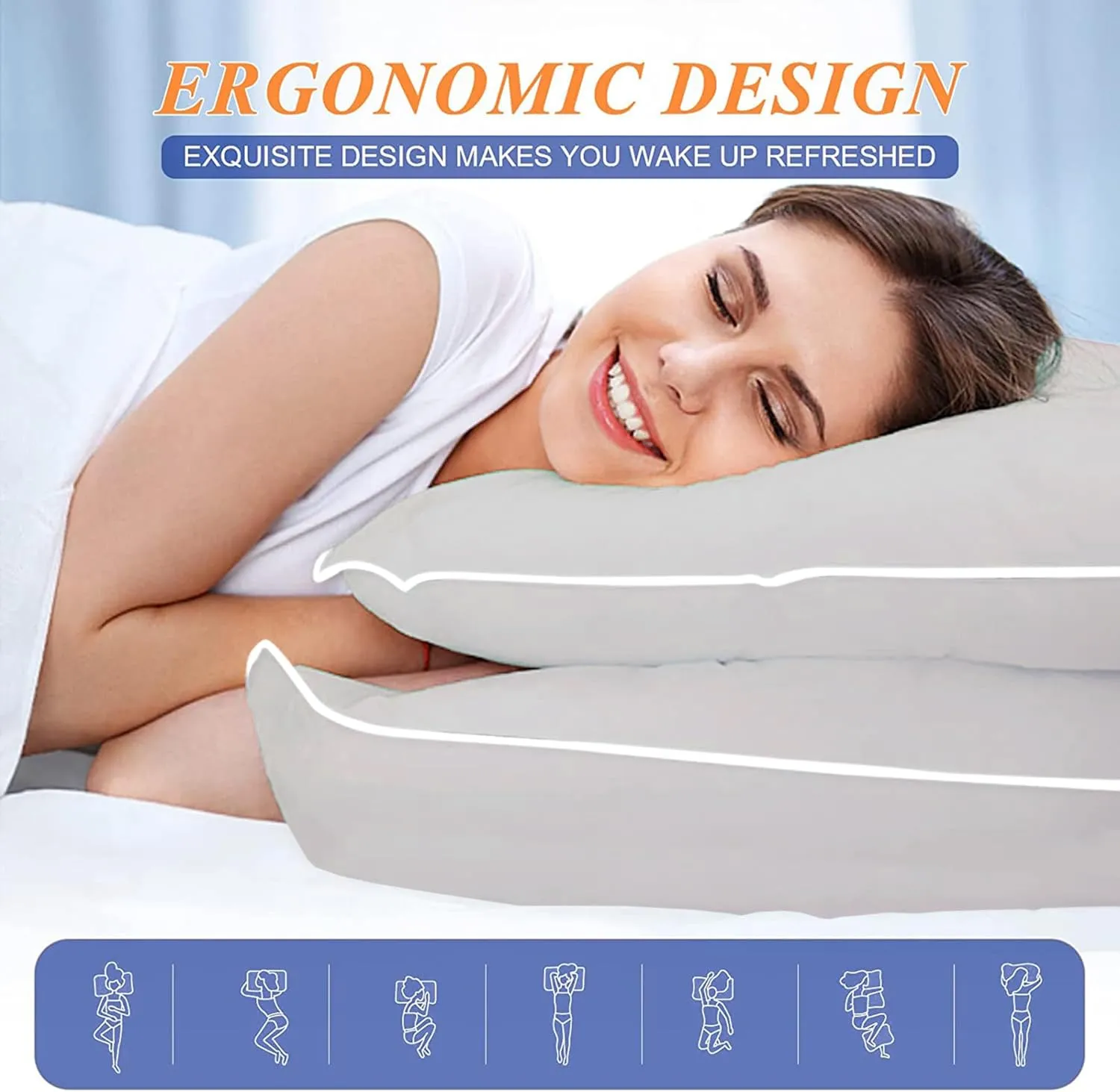 MZOIMZO Bed Pillows for Sleeping- Standard Size, Set of 2, Cooling Hotel Quality with Premium Soft Down Alternative Fill for Back, Stomach or Side Sleepers, 43x66CM, Light Grey