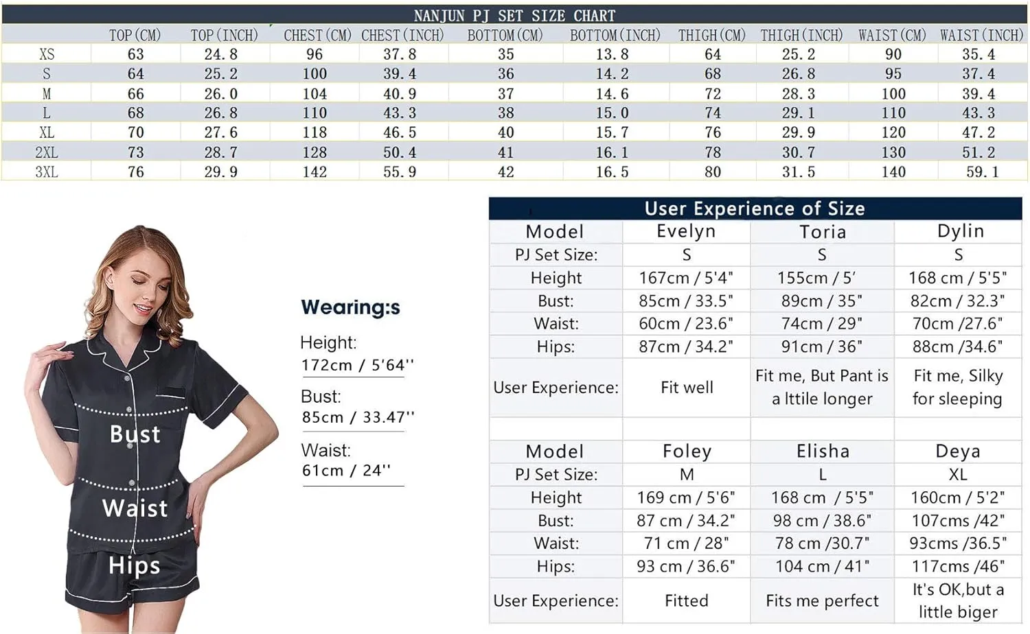 NANJUN Womens Silk Satin Pajamas Short Sleeve Sleepwear Bride Soft Button Down Loungewear 2 Piece Pjs Set XS-3XL