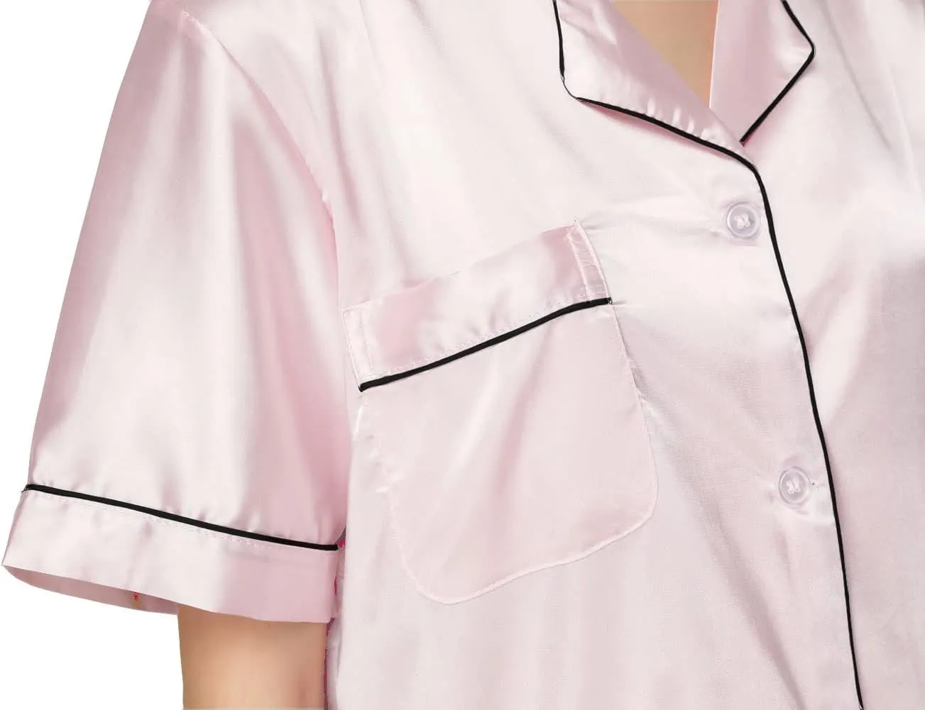 NANJUN Womens Silk Satin Pajamas Short Sleeve Sleepwear Bride Soft Button Down Loungewear 2 Piece Pjs Set XS-3XL