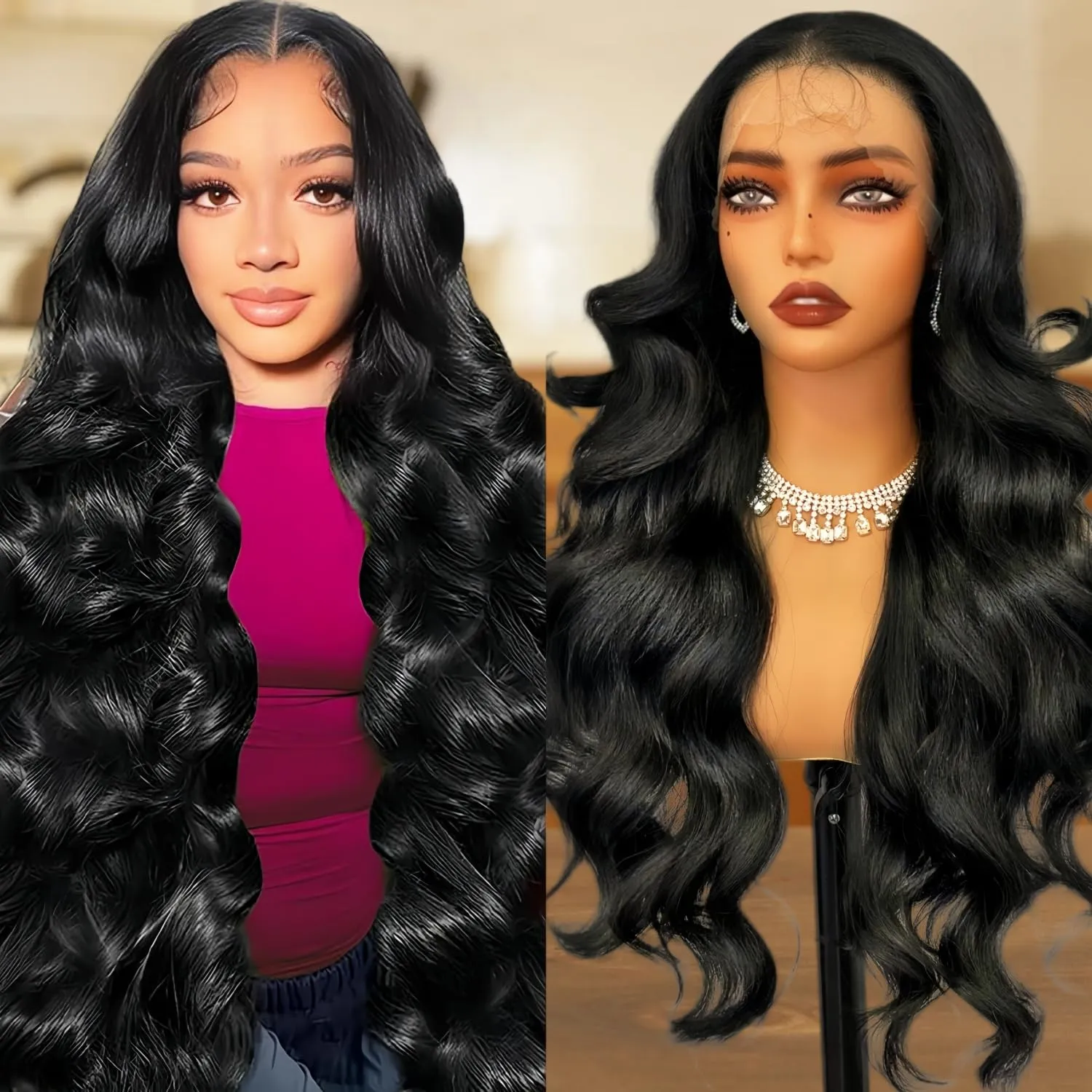 Natural Black 13×6 Lace Front Wig, 26 Inch HD Lace frontal Wavy Glueless Wigs,Synthetic Body Wavy Pre Plucked Wig with Baby Hair for Women Daily Party Use,Heat Resistant Fiber Wig