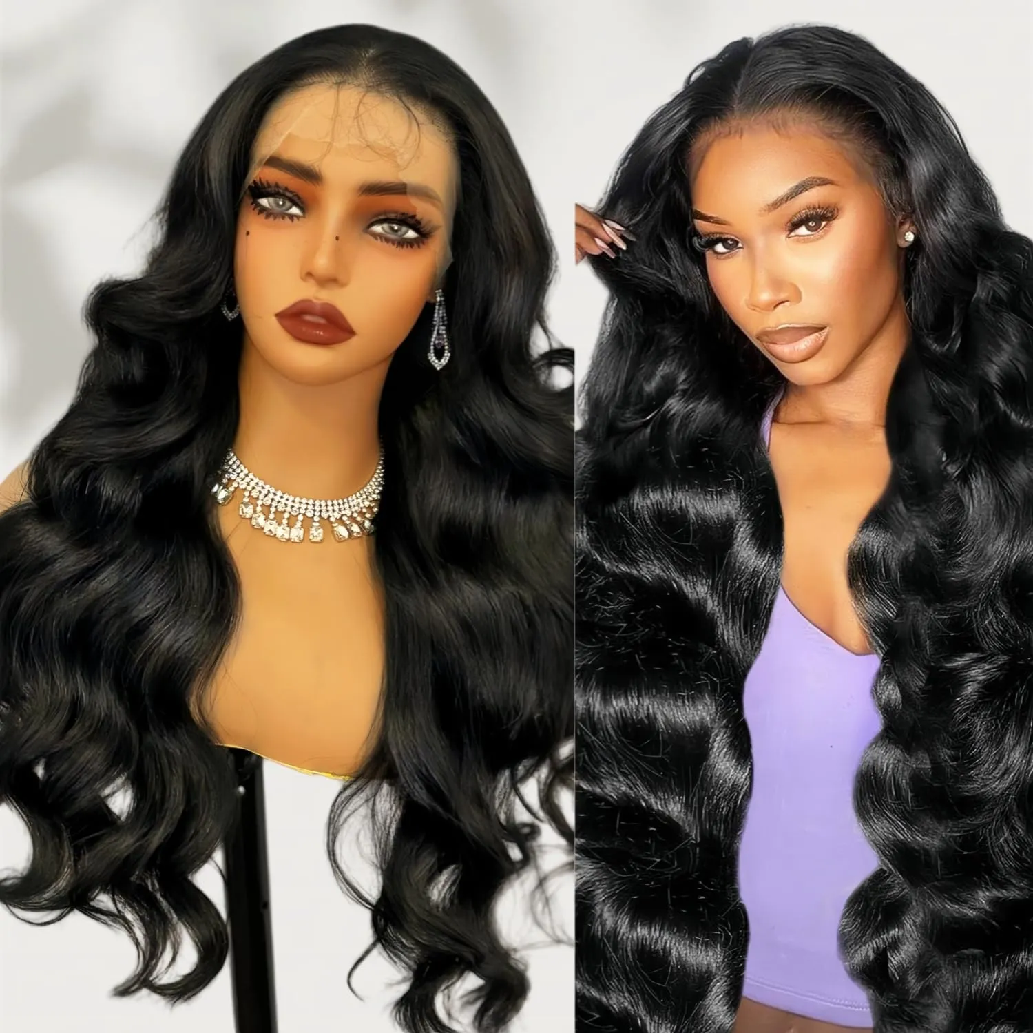 Natural Black 13×6 Lace Front Wig, 26 Inch HD Lace frontal Wavy Glueless Wigs,Synthetic Body Wavy Pre Plucked Wig with Baby Hair for Women Daily Party Use,Heat Resistant Fiber Wig