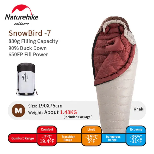 Naturehike Snowbird Mummy Duckdown Extreme Weather Sleeping Bag 880g Size M
