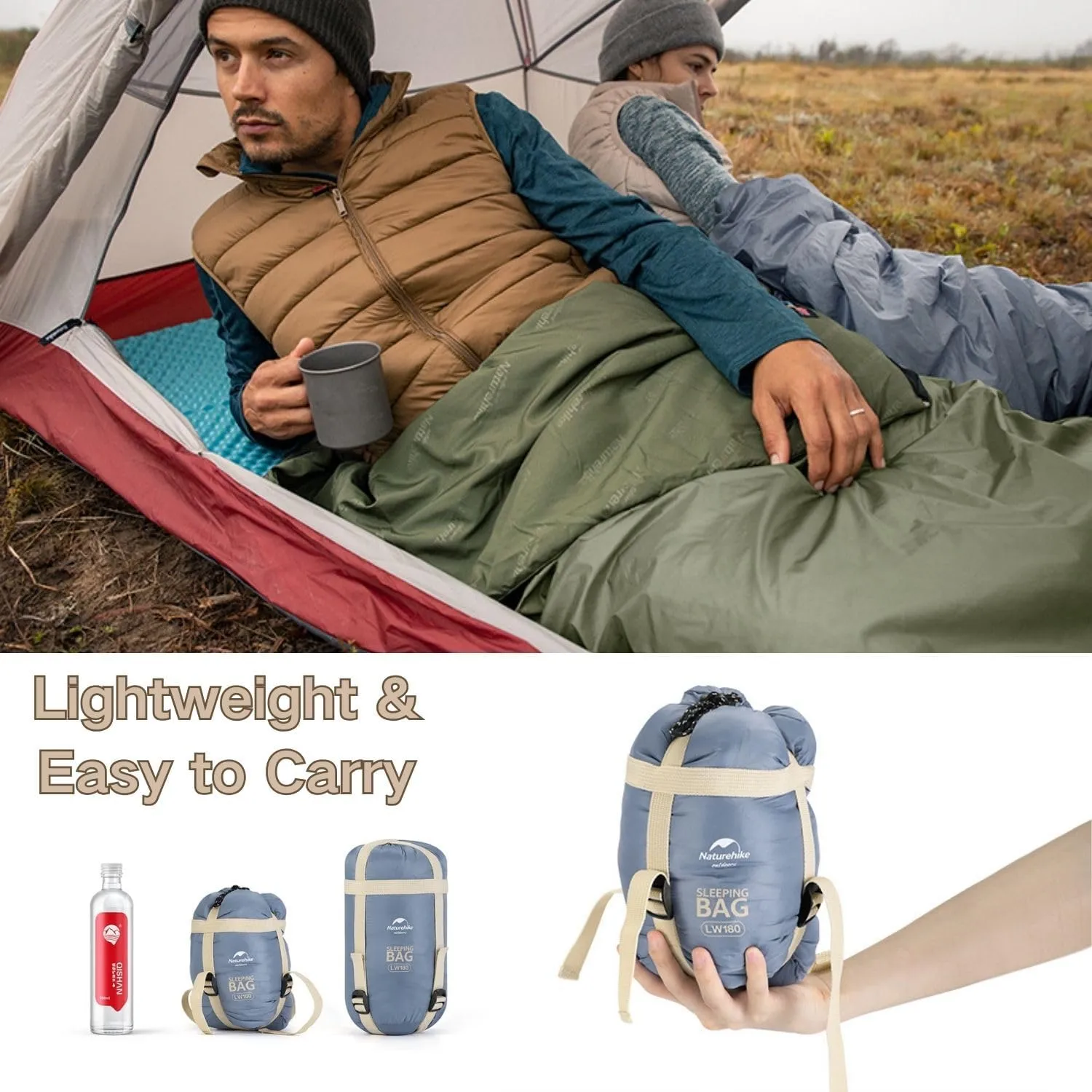 Naturehike Ultralight Sleeping Bag - Expandable Sleeping Bag 46°F-59°F for Adults Backpacking, Waterproof, Comfort with Compression Sack - Great for 3 Season Traveling Camping Hiking