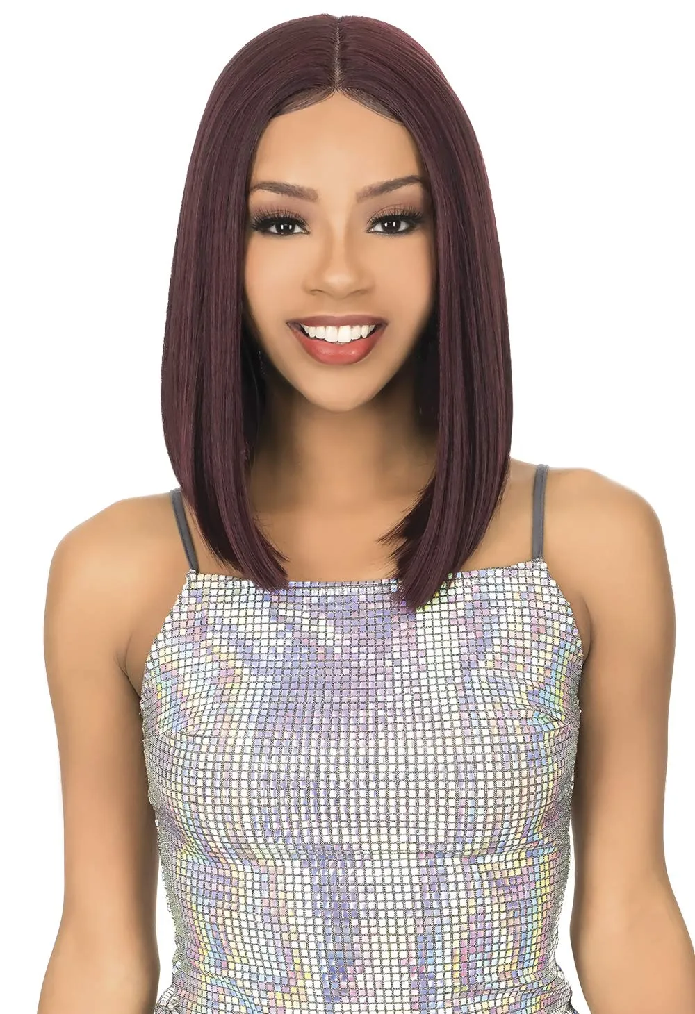 New Born Free Magic Lace Front Wig Beautiful Medium Length Straight Bob I & Free Part Style Baby Hair Blunt Angled Cut Synthetic High Heat Resistant Fibers - MLI324 (1)