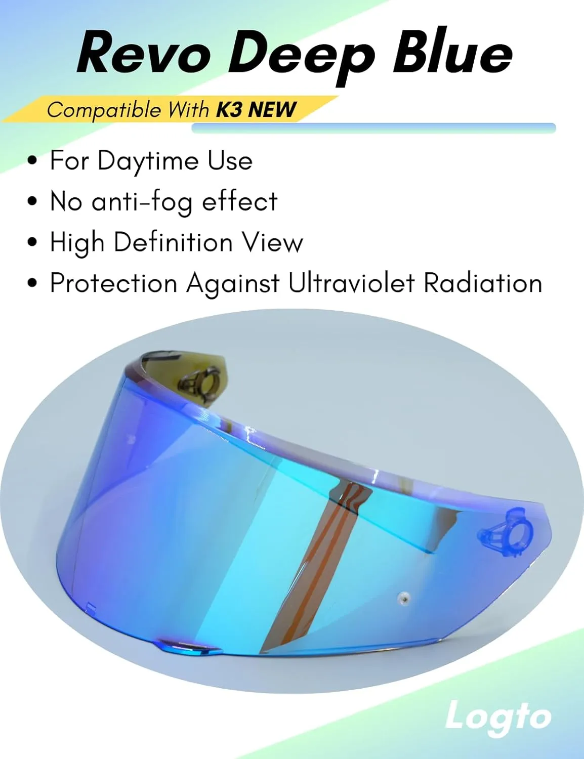 New K3 Visor Compatible With New AGV K3 Visor Replacement S M L Motorcycle Helmet Tinted Visor Face Shield (Revo Deep Blue)