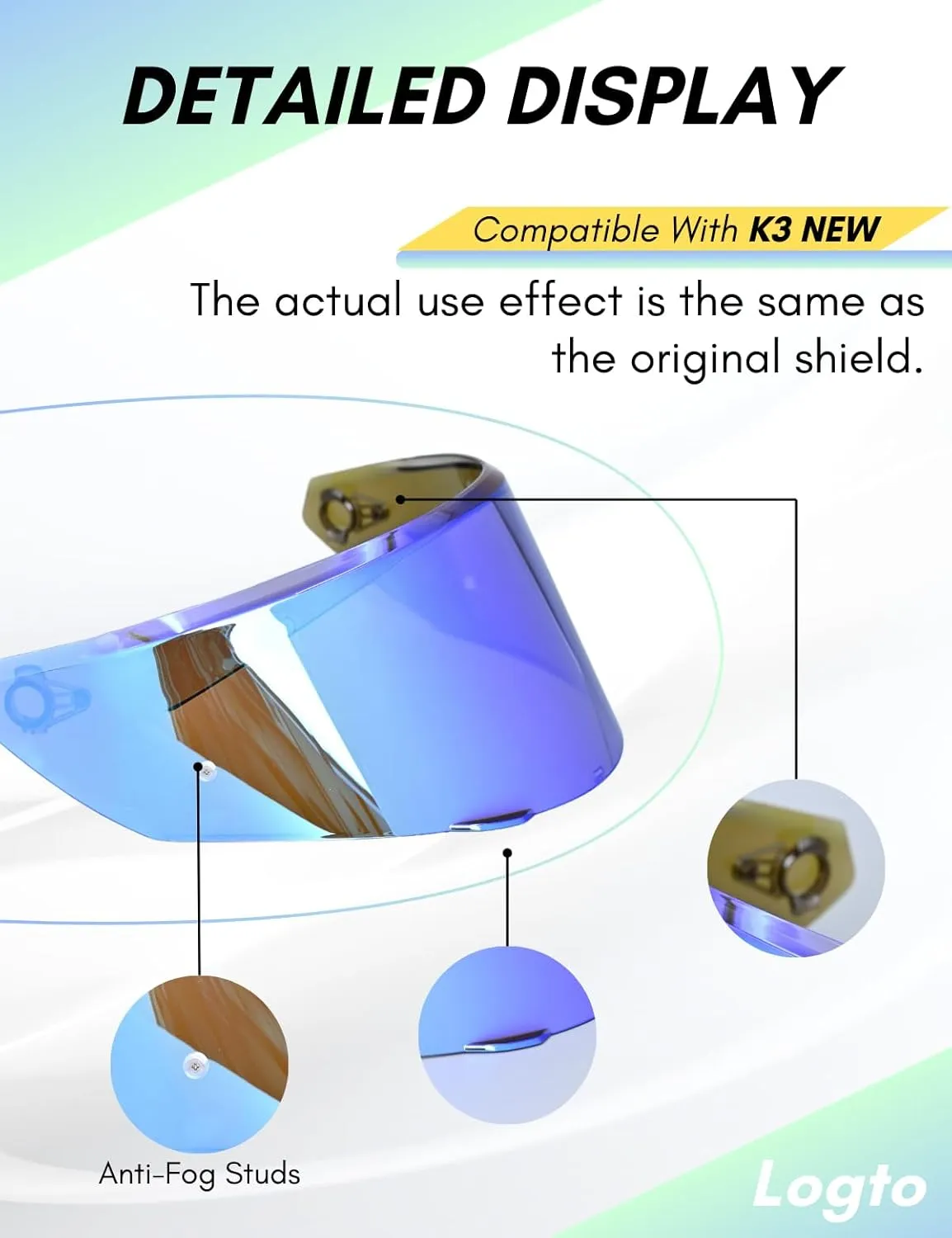 New K3 Visor Compatible With New AGV K3 Visor Replacement S M L Motorcycle Helmet Tinted Visor Face Shield (Revo Deep Blue)
