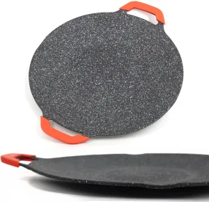 Non-Stick Aluminum Korean Grill Pan 13 Inch Camp Fire BBQ Natural Material 6 Layer Coating Griddle Pan Induction Gas Stove Electric Cooktop Silicone Mitts Heat Resistant 1 Pair