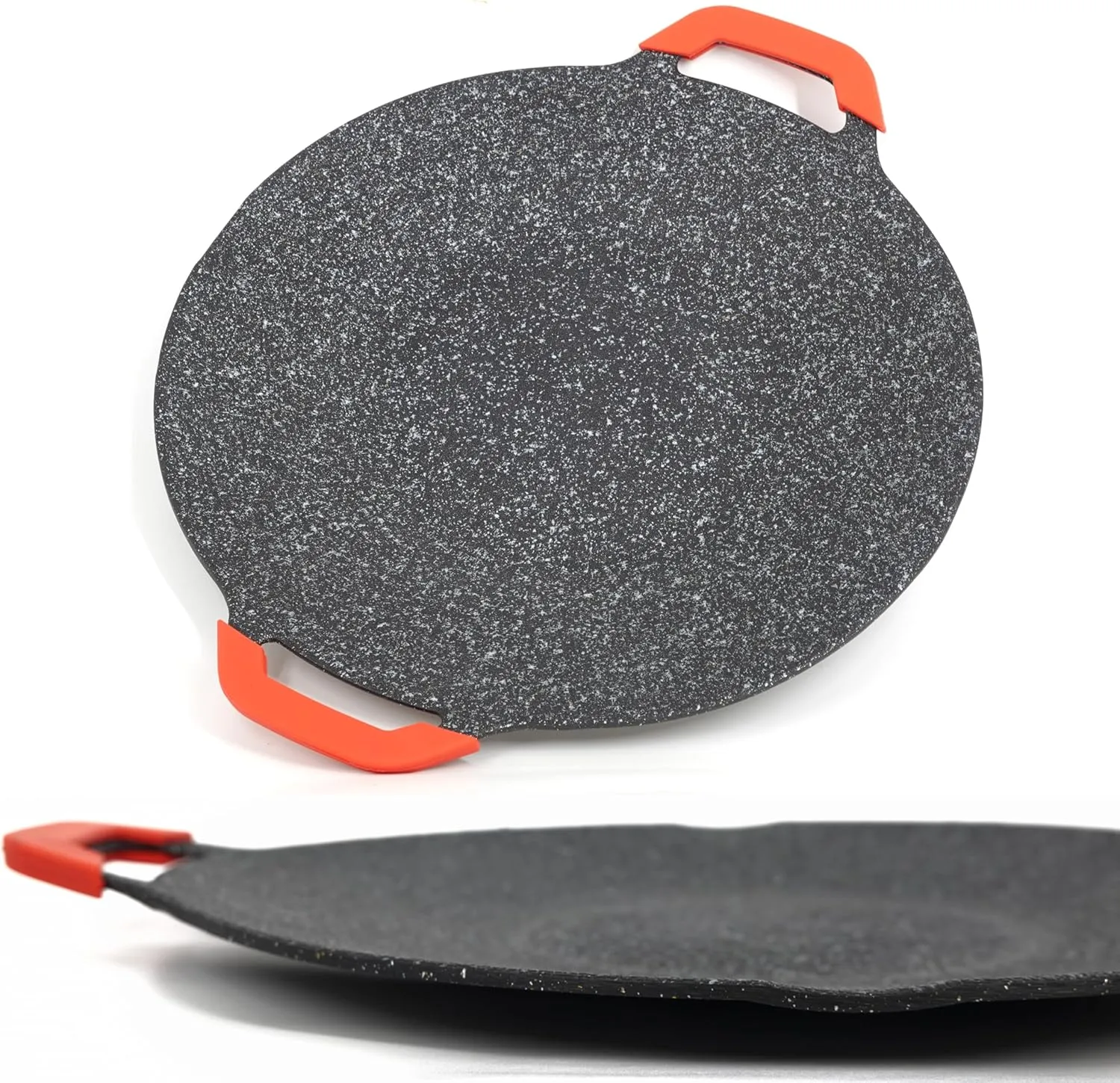 Non-Stick Aluminum Korean Grill Pan 13 Inch Camp Fire BBQ Natural Material 6 Layer Coating Griddle Pan Induction Gas Stove Electric Cooktop Silicone Mitts Heat Resistant 1 Pair