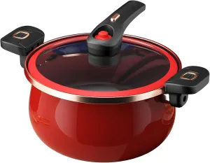 Nonstick Ceramic Coated Sauce Pan with Lid Black Crock Pot with Twist & Lock Handles, Micro Pressure Cooker Versatile Cookware for Stovetops, PFOA-Free Toxin-Free, Easy to Clean (RED, 7.5Quarts)