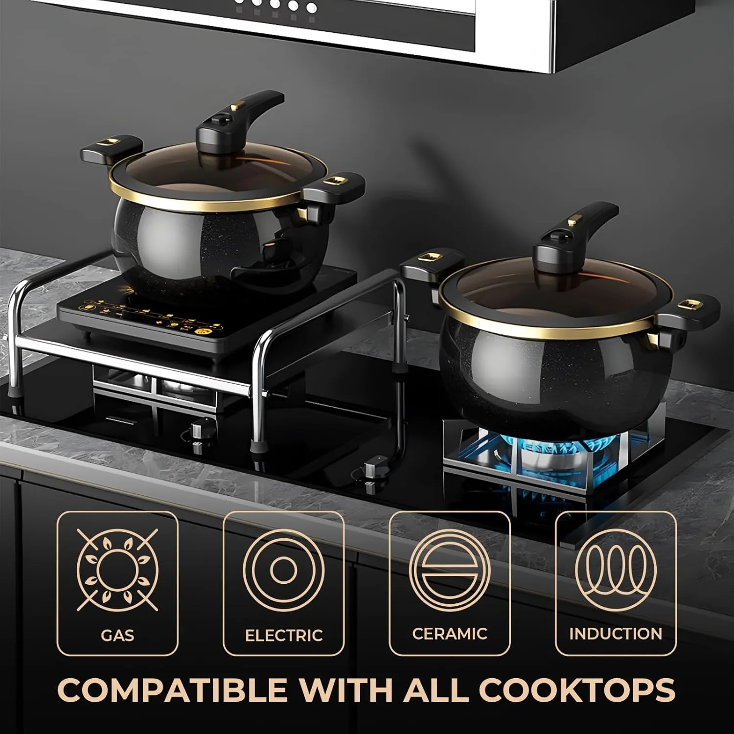 Nonstick Ceramic Coated Sauce Pan with Lid Black Crock Pot with Twist & Lock Handles, Micro Pressure Cooker Versatile Cookware for Stovetops, PFOA-Free Toxin-Free, Easy to Clean (RED, 7.5Quarts)
