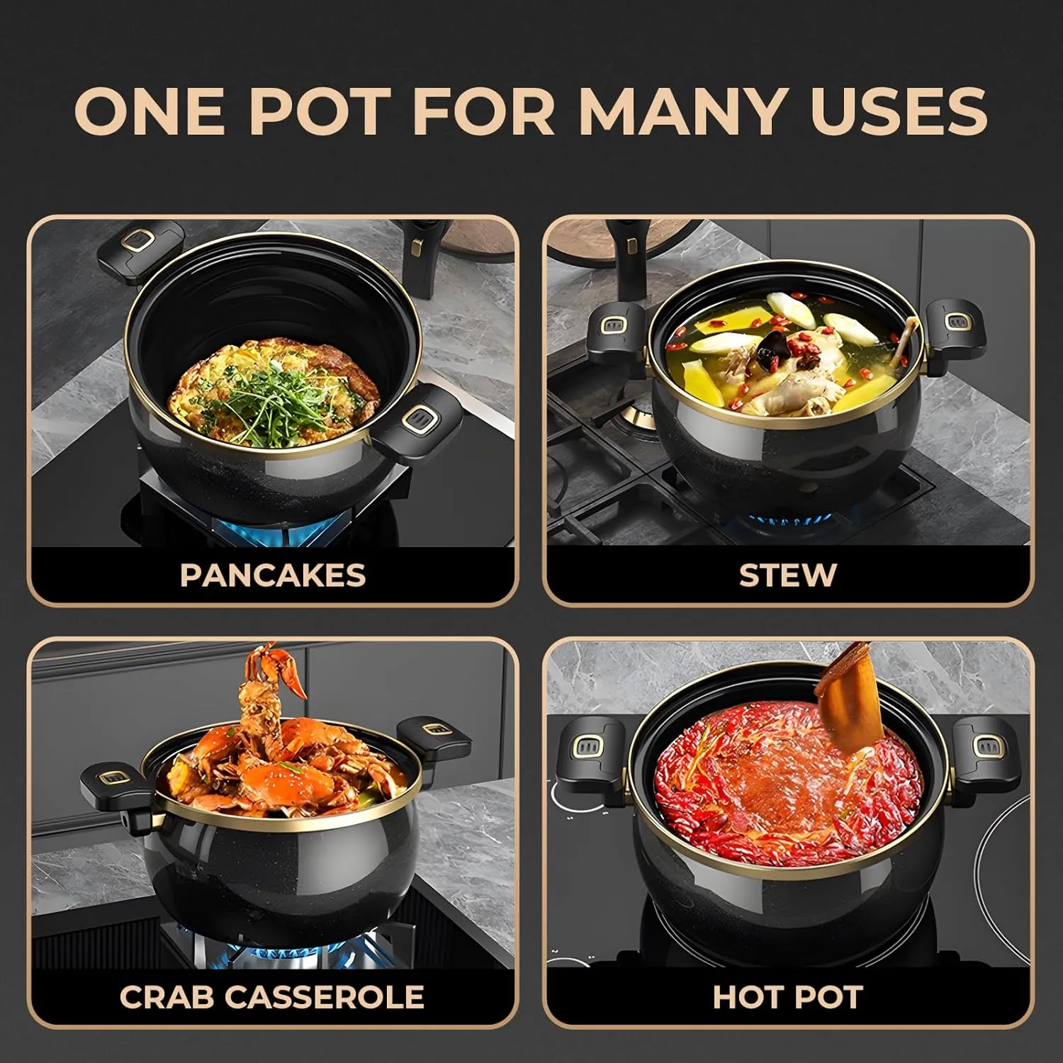Nonstick Ceramic Coated Sauce Pan with Lid Black Crock Pot with Twist & Lock Handles, Micro Pressure Cooker Versatile Cookware for Stovetops, PFOA-Free Toxin-Free, Easy to Clean (RED, 7.5Quarts)