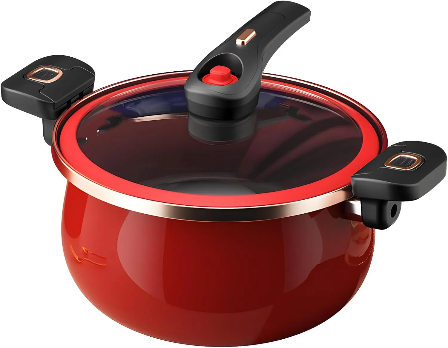 Nonstick Ceramic Coated Sauce Pan with Lid Black Crock Pot with Twist & Lock Handles, Micro Pressure Cooker Versatile Cookware for Stovetops, PFOA-Free Toxin-Free, Easy to Clean (RED, 7.5Quarts)