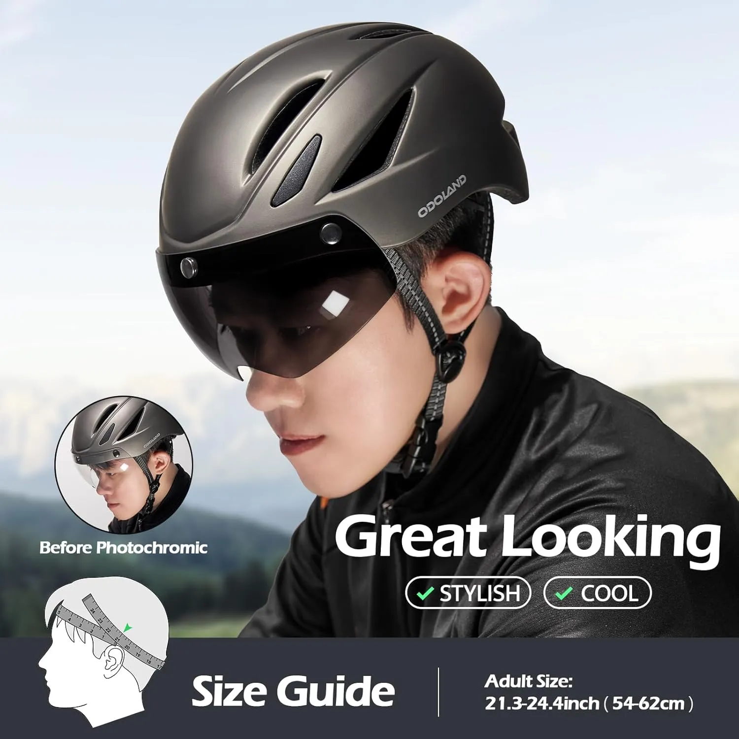 Odoland Adults Bike Helmet with Removable Magnetic Sun Visor, Adjustable Dial Fit Bicycle Cycling Helmet for Mountain Road Bike, Certified Lightweight MTB Ebike Helmet for Men Women