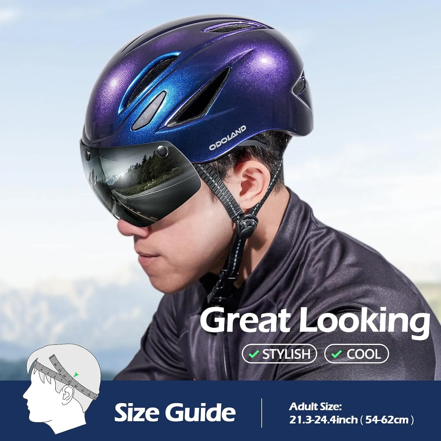 Odoland Adults Bike Helmet with Removable Magnetic Sun Visor, Adjustable Dial Fit Bicycle Cycling Helmet for Mountain Road Bike, Certified Lightweight MTB Ebike Helmet for Men Women