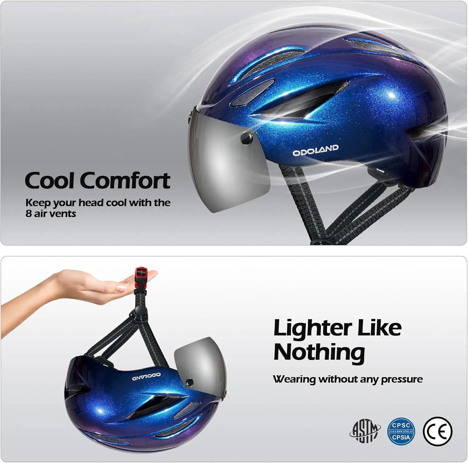 Odoland Adults Bike Helmet with Removable Magnetic Sun Visor, Adjustable Dial Fit Bicycle Cycling Helmet for Mountain Road Bike, Certified Lightweight MTB Ebike Helmet for Men Women