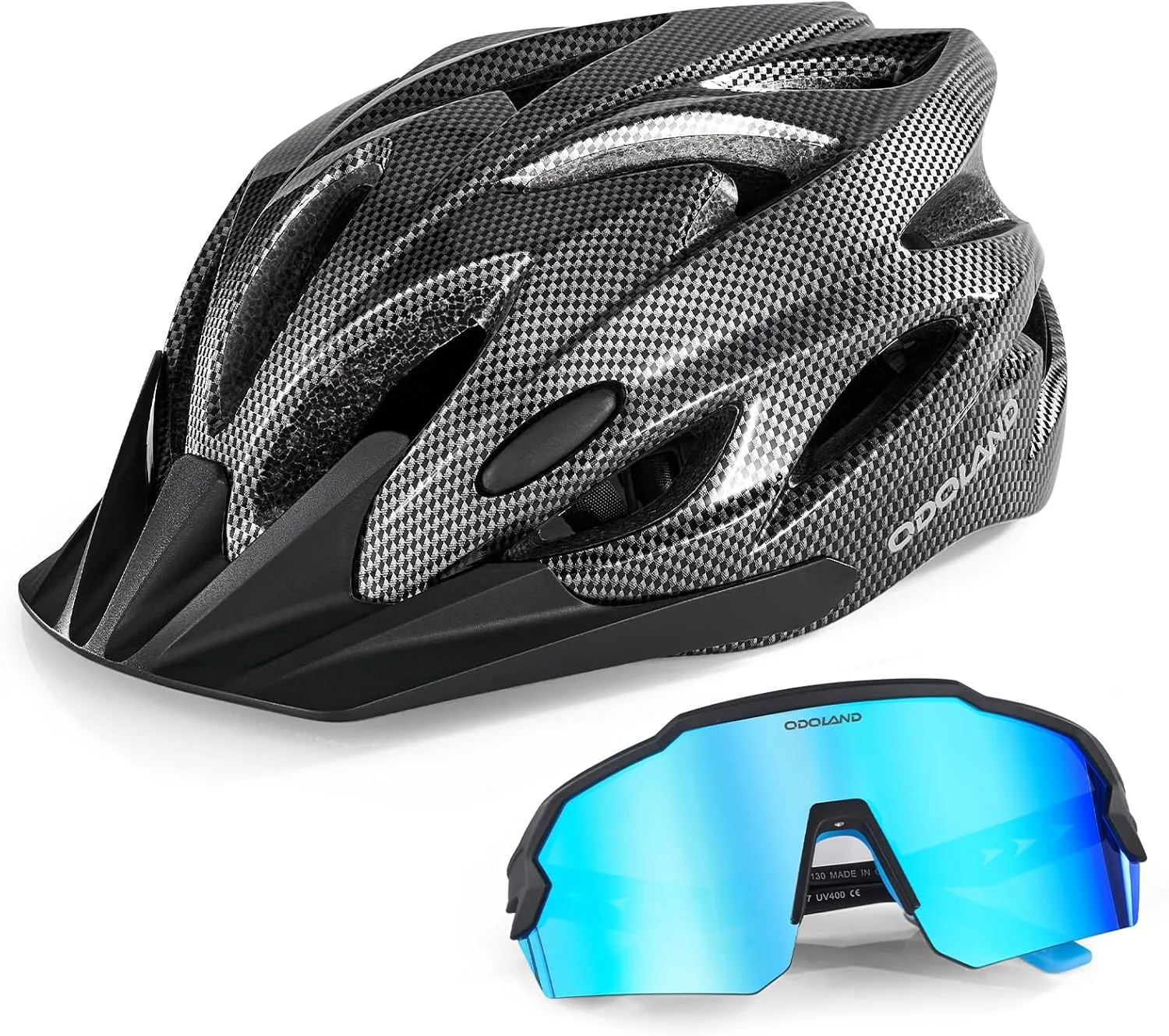 Odoland Bike Helmet Cycling Sunglasses Set for Adult, Adjustable Lightweight Cycling Bicycle Helmet for Mountain Road Bike Men Women