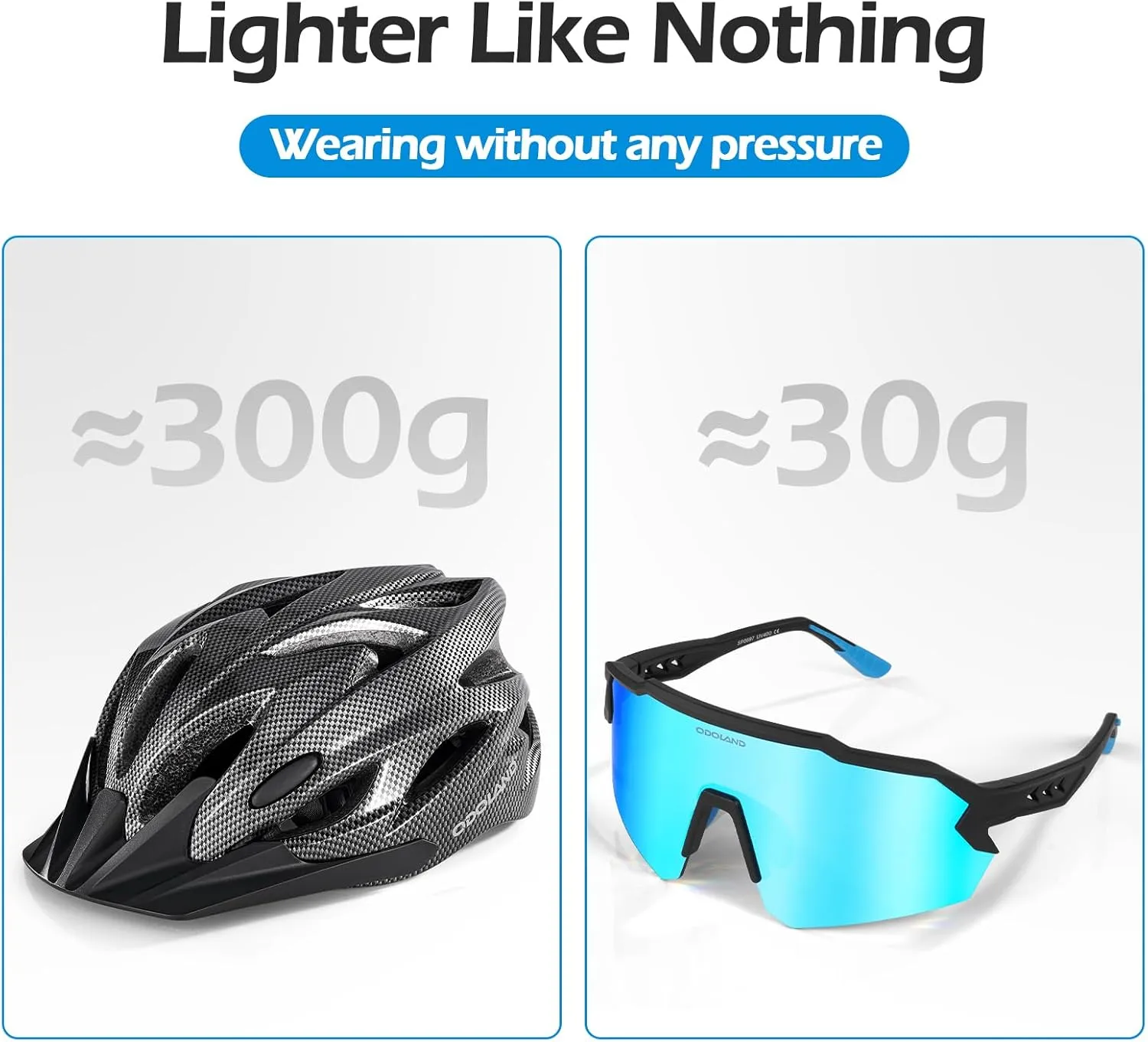 Odoland Bike Helmet Cycling Sunglasses Set for Adult, Adjustable Lightweight Cycling Bicycle Helmet for Mountain Road Bike Men Women