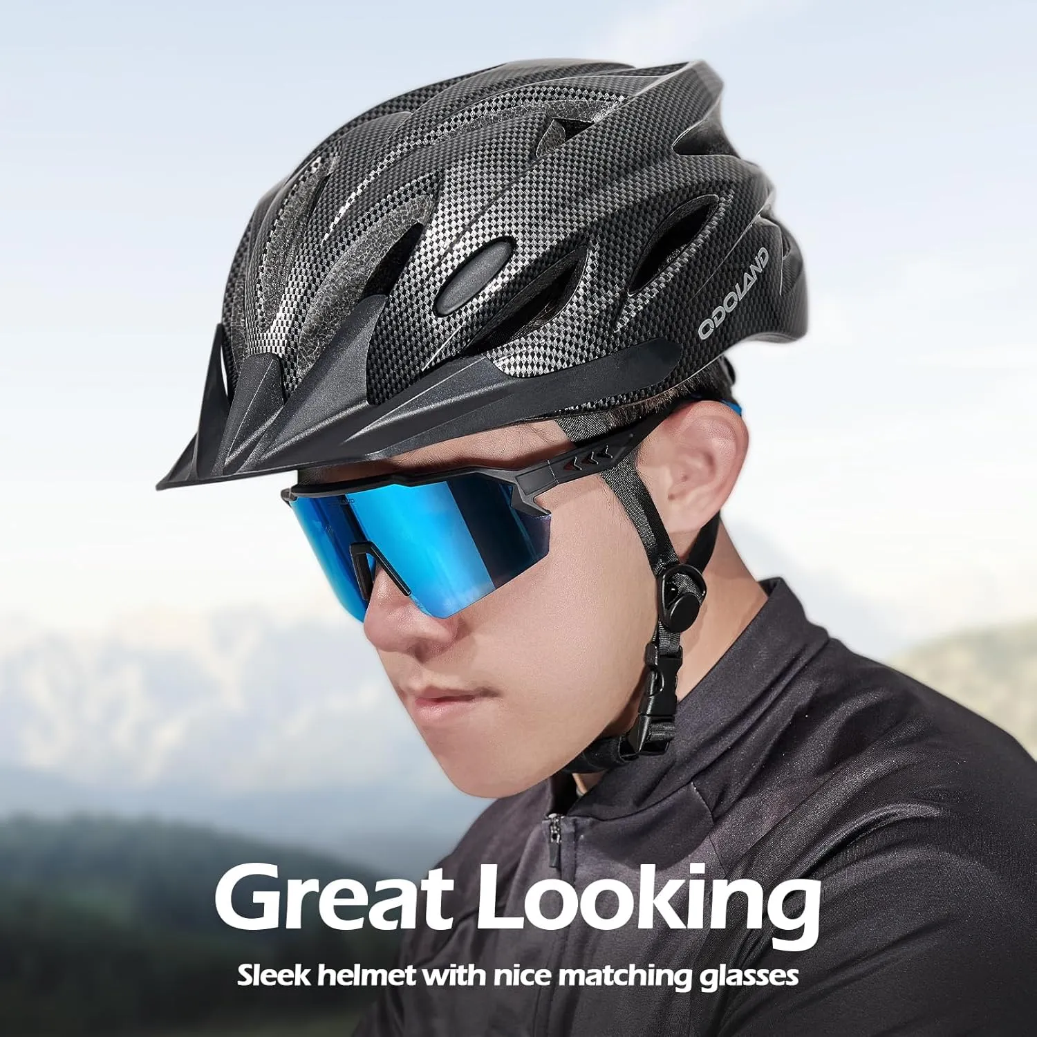 Odoland Bike Helmet Cycling Sunglasses Set for Adult, Adjustable Lightweight Cycling Bicycle Helmet for Mountain Road Bike Men Women