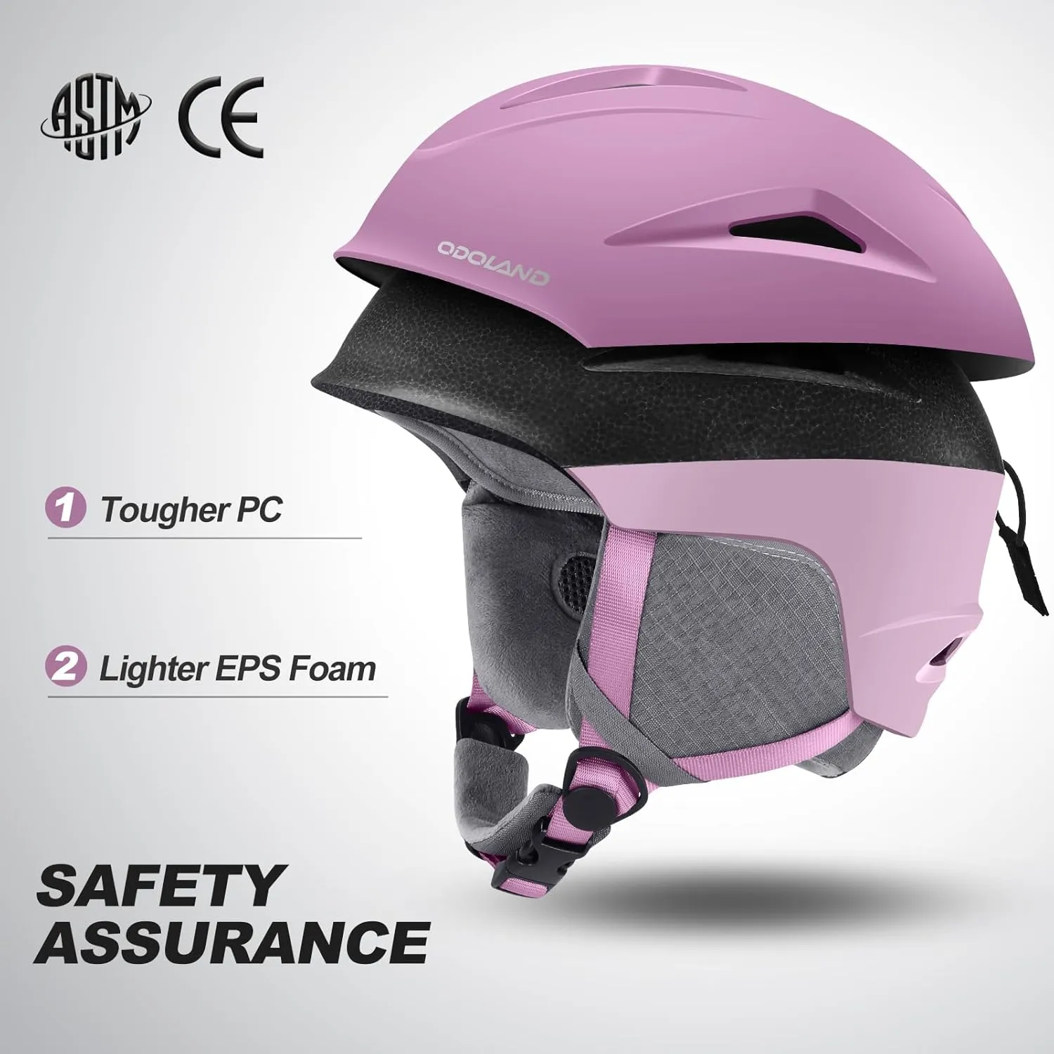Odoland Ski Helmet, Snowboard Helmet with Ski Goggles, Audio Compatible, Shockproof, Windproof, Snow Sports Helmet and Protective Glasses for Men Women Youth
