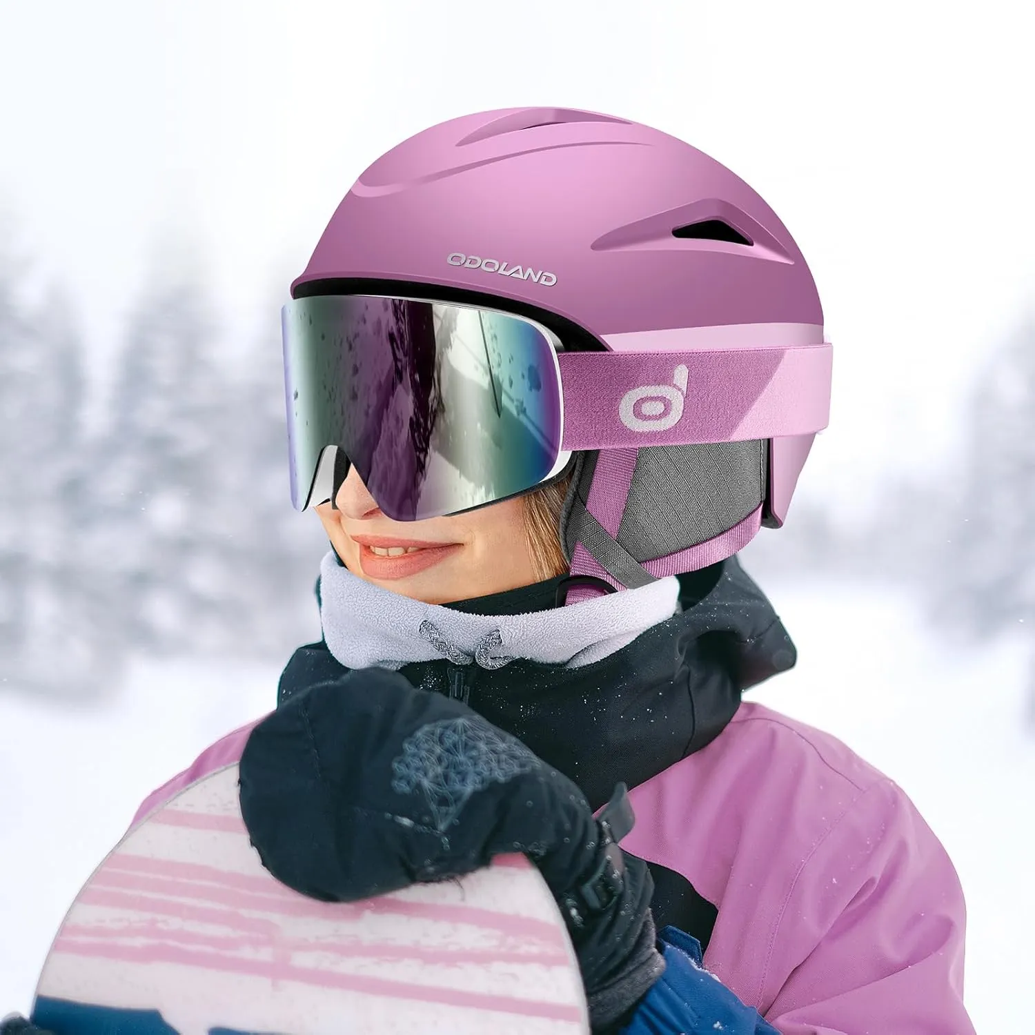 Odoland Ski Helmet, Snowboard Helmet with Ski Goggles, Audio Compatible, Shockproof, Windproof, Snow Sports Helmet and Protective Glasses for Men Women Youth