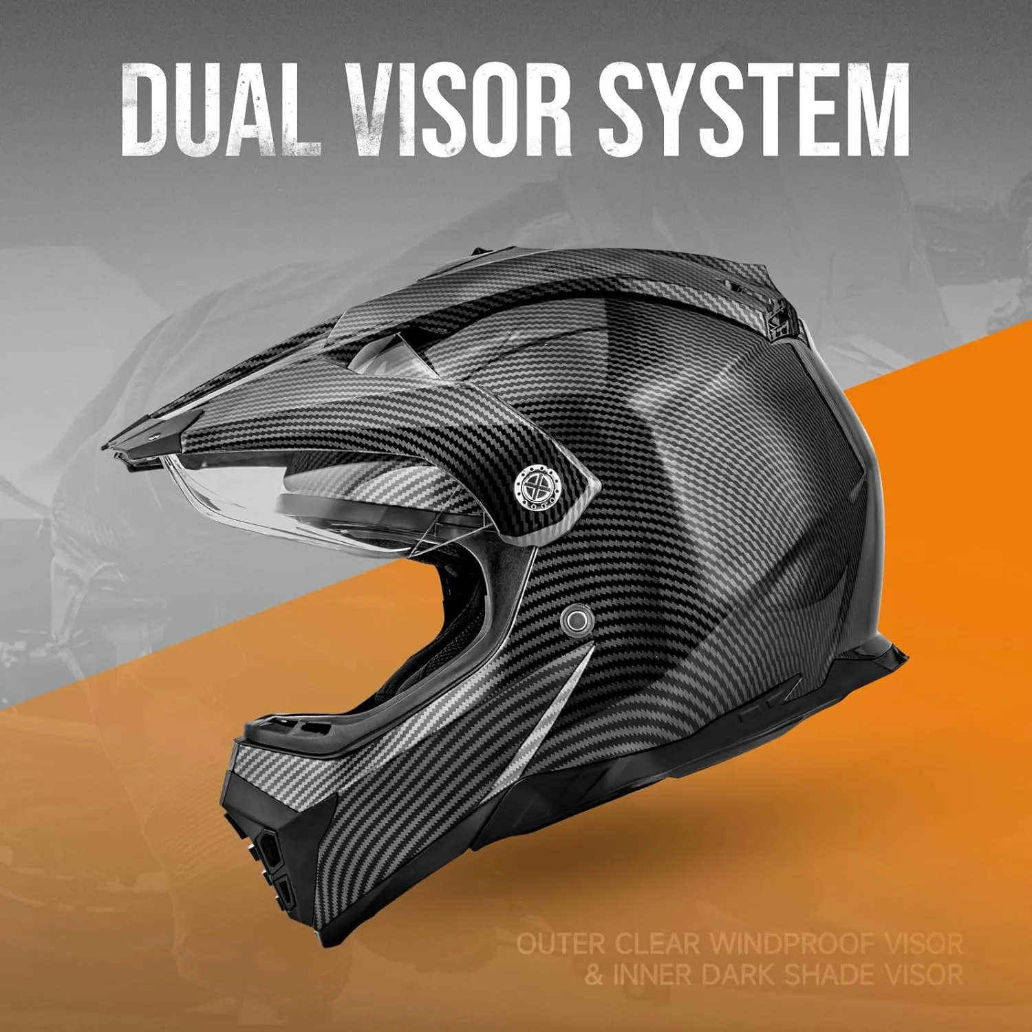 Off Road Motorcycle Dual Sport Helmet Full Face Helmet Dual Visor Dirt Bike ATV Motocross Helmet with Mask & Gloves for Unisex-Adult-Adult-Carbon Fiber Black, L
