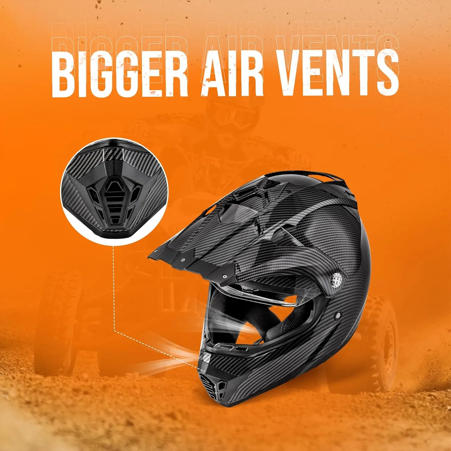 Off Road Motorcycle Dual Sport Helmet Full Face Helmet Dual Visor Dirt Bike ATV Motocross Helmet with Mask & Gloves for Unisex-Adult-Adult-Carbon Fiber Black, L