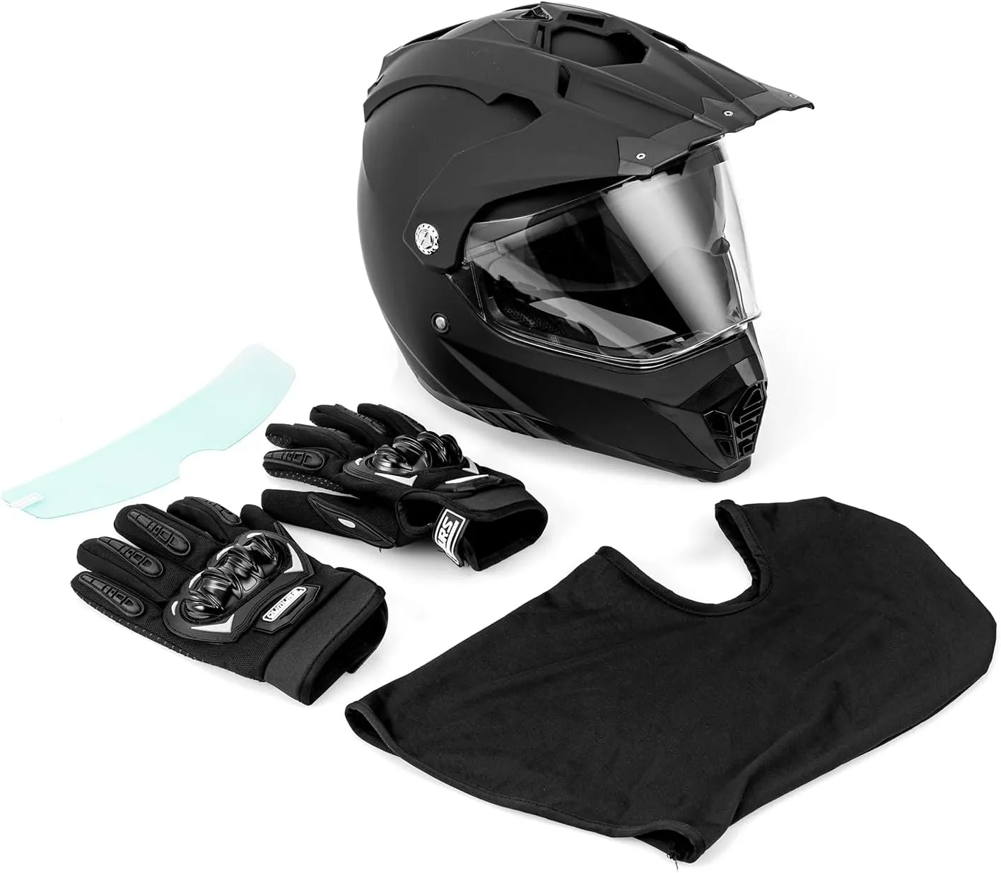 Off Road Motorcycle Dual Sport Helmet Full Face Helmet Dual Visor Dirt Bike ATV Motocross Helmet with Mask & Gloves for Unisex-Adult-Matte Black, L