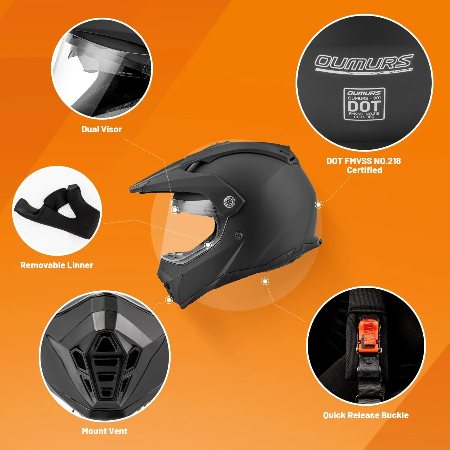 Off Road Motorcycle Dual Sport Helmet Full Face Helmet Dual Visor Dirt Bike ATV Motocross Helmet with Mask & Gloves for Unisex-Adult-Matte Black, L