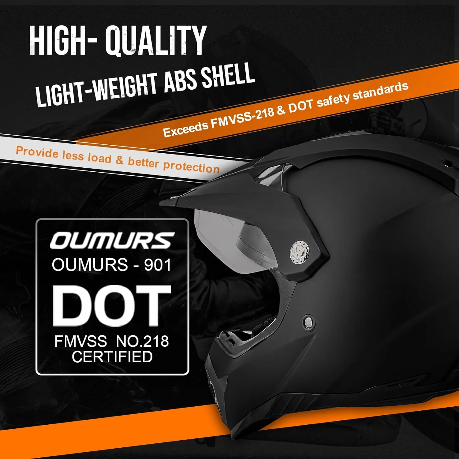 Off Road Motorcycle Dual Sport Helmet Full Face Helmet Dual Visor Dirt Bike ATV Motocross Helmet with Mask & Gloves for Unisex-Adult-Matte Black, L