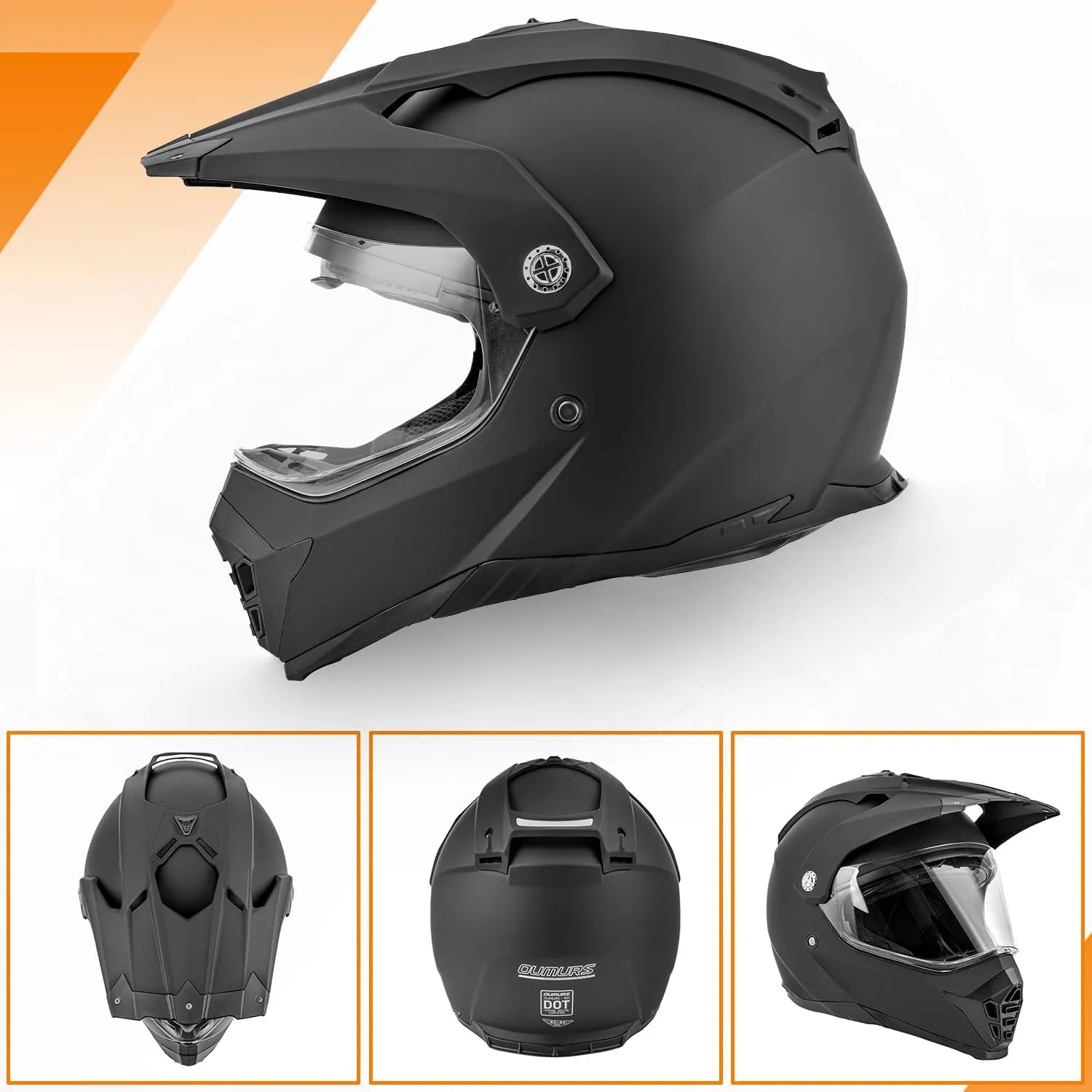 Off Road Motorcycle Dual Sport Helmet Full Face Helmet Dual Visor Dirt Bike ATV Motocross Helmet with Mask & Gloves for Unisex-Adult-Matte Black, L