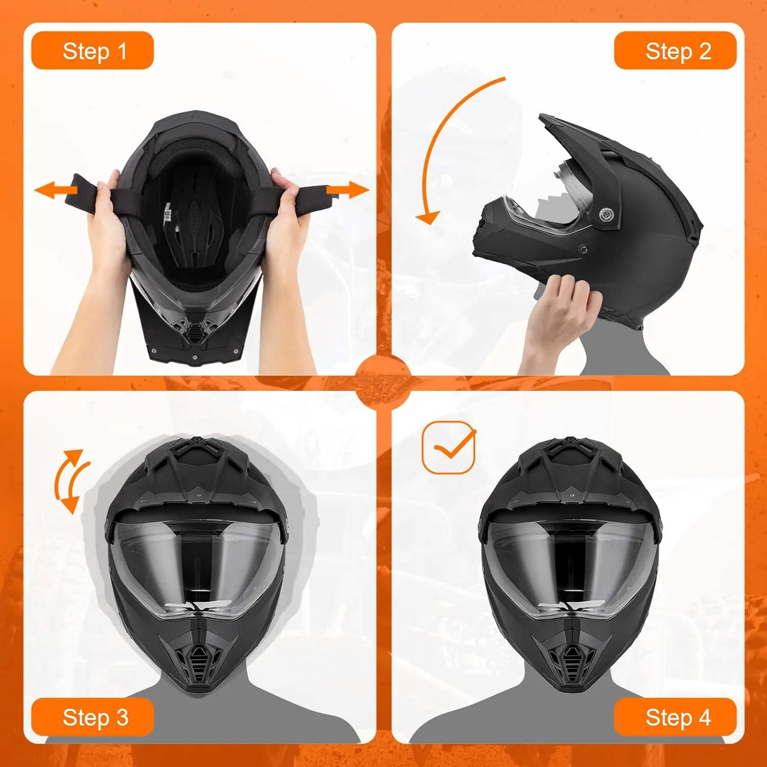Off Road Motorcycle Dual Sport Helmet Full Face Helmet Dual Visor Dirt Bike ATV Motocross Helmet with Mask & Gloves for Unisex-Adult-Matte Black, L