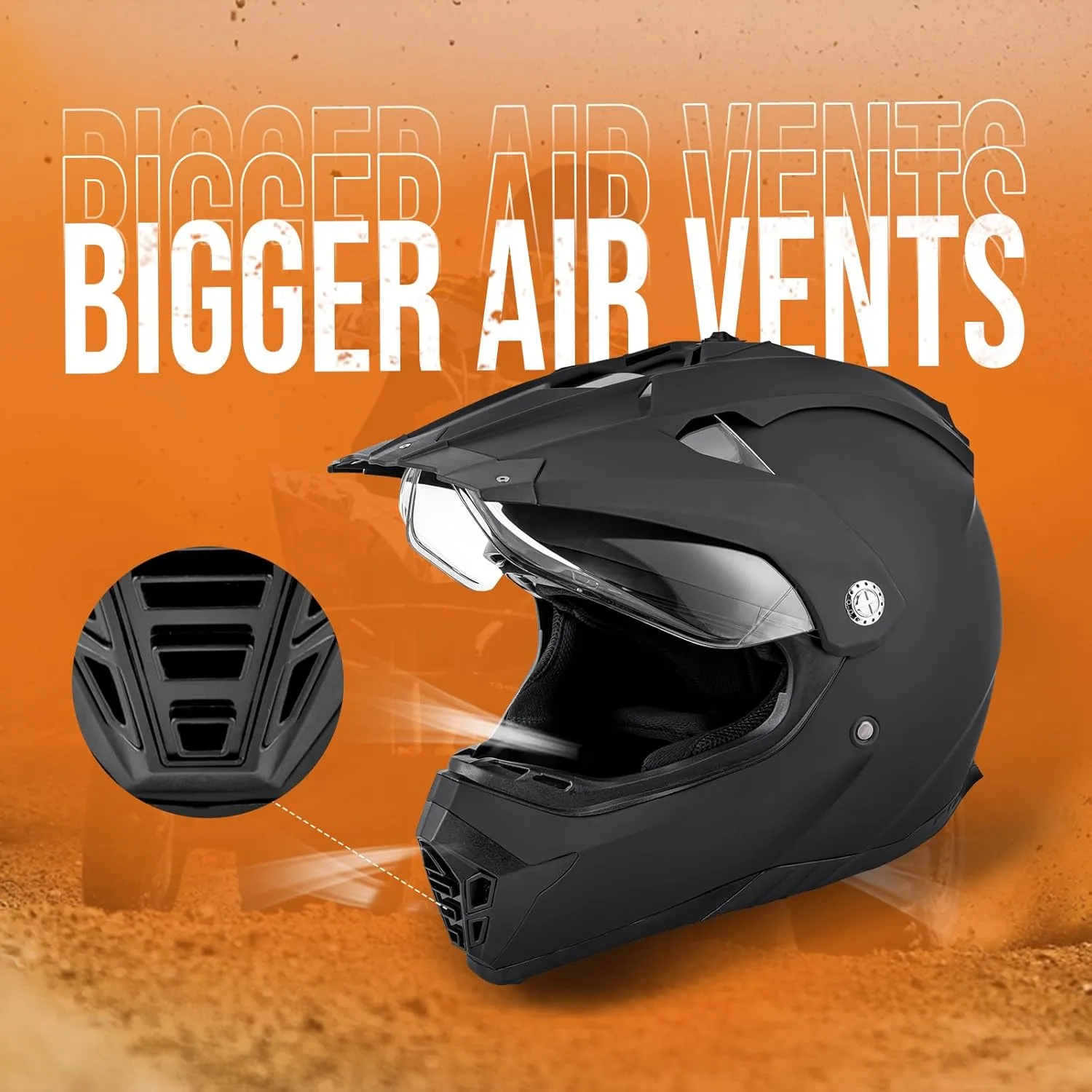 Off Road Motorcycle Dual Sport Helmet Full Face Helmet Dual Visor Dirt Bike ATV Motocross Helmet with Mask & Gloves for Unisex-Adult-Matte Black, L