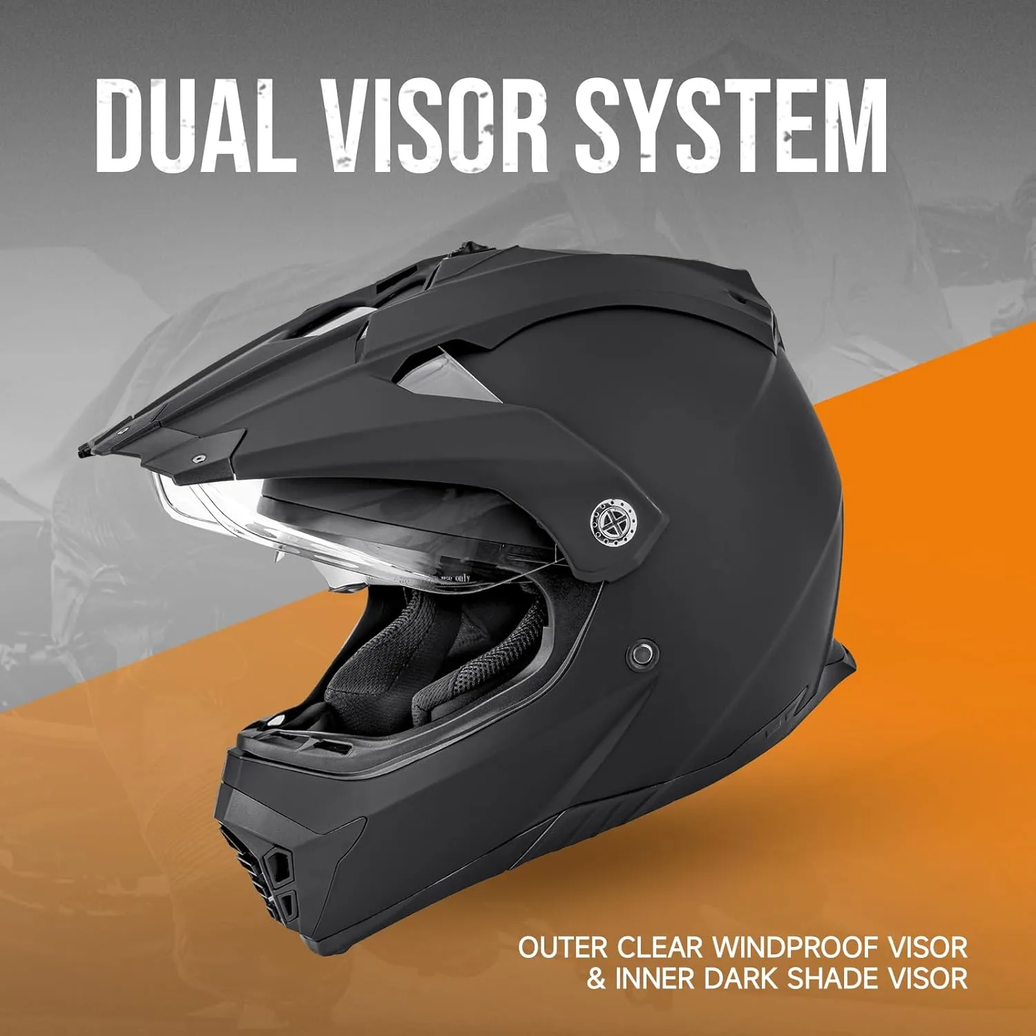 Off Road Motorcycle Dual Sport Helmet Full Face Helmet Dual Visor Dirt Bike ATV Motocross Helmet with Mask & Gloves for Unisex-Adult-Matte Black, L